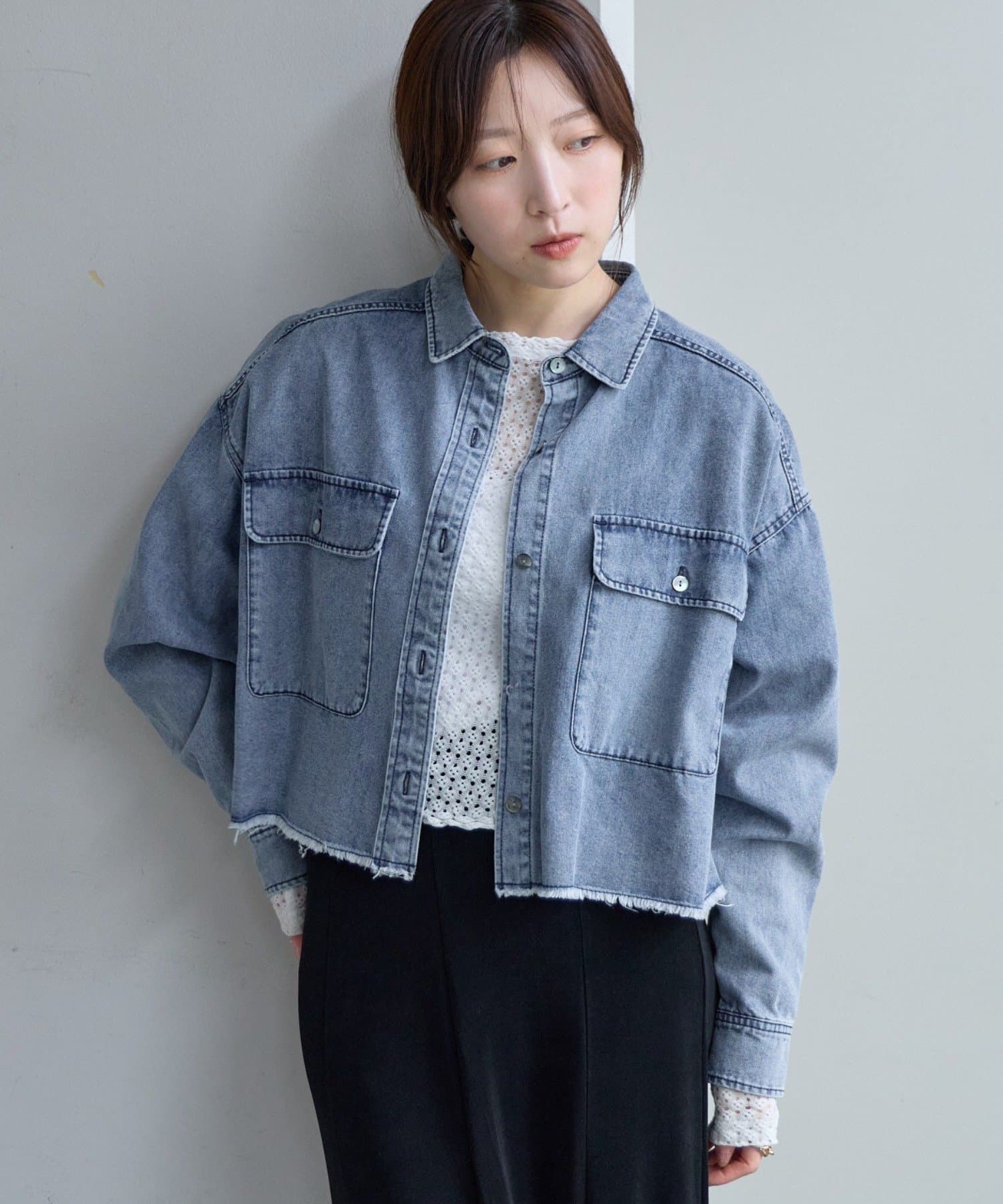 OUTLET(アウトレット) 【SHENERY】デニムオーバーショートシャツ