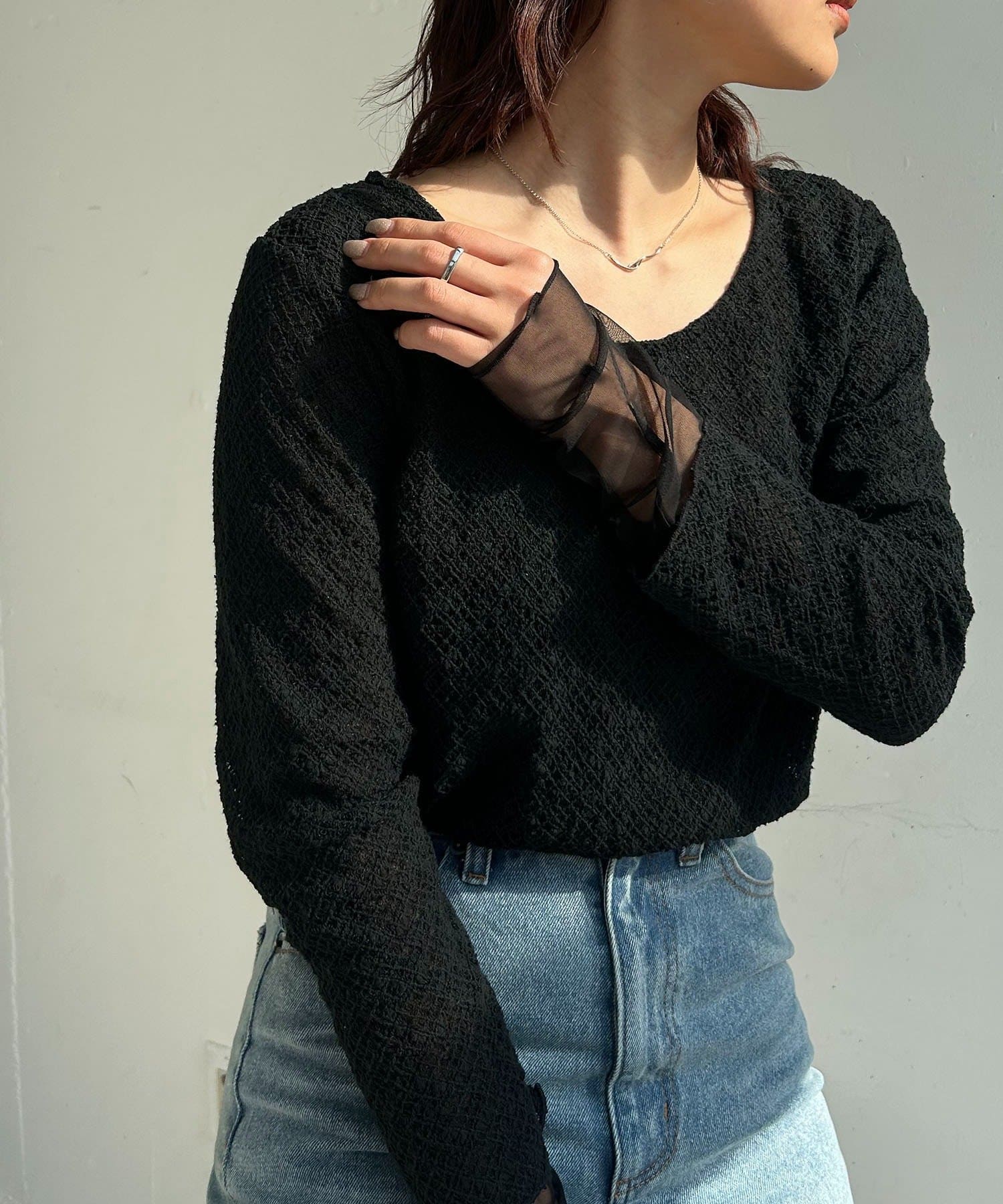 OUTLET(アウトレット) 【CAPRICIEUX LE'MAGE】袖シアーレースT