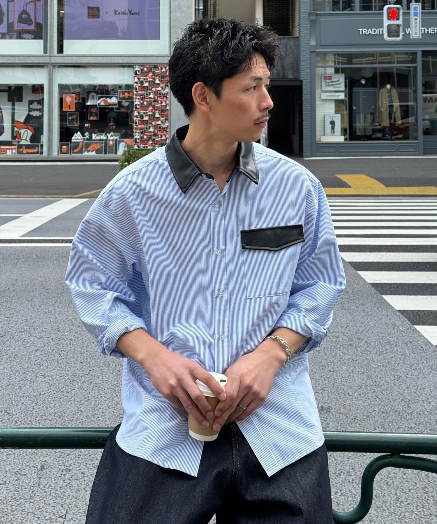 OUTLET(アウトレット) 【Ciaopanic】レザー襟切替シャツ