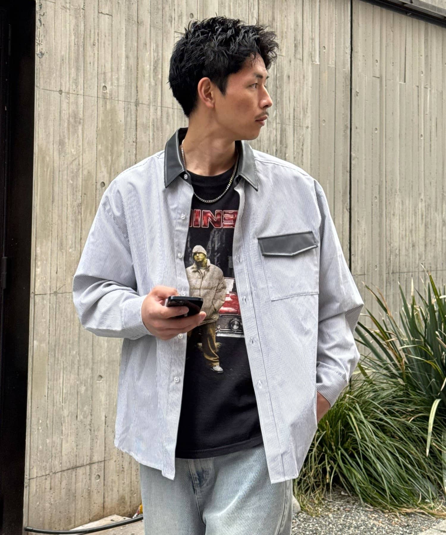 OUTLET(アウトレット) 【Ciaopanic】レザー襟切替シャツ