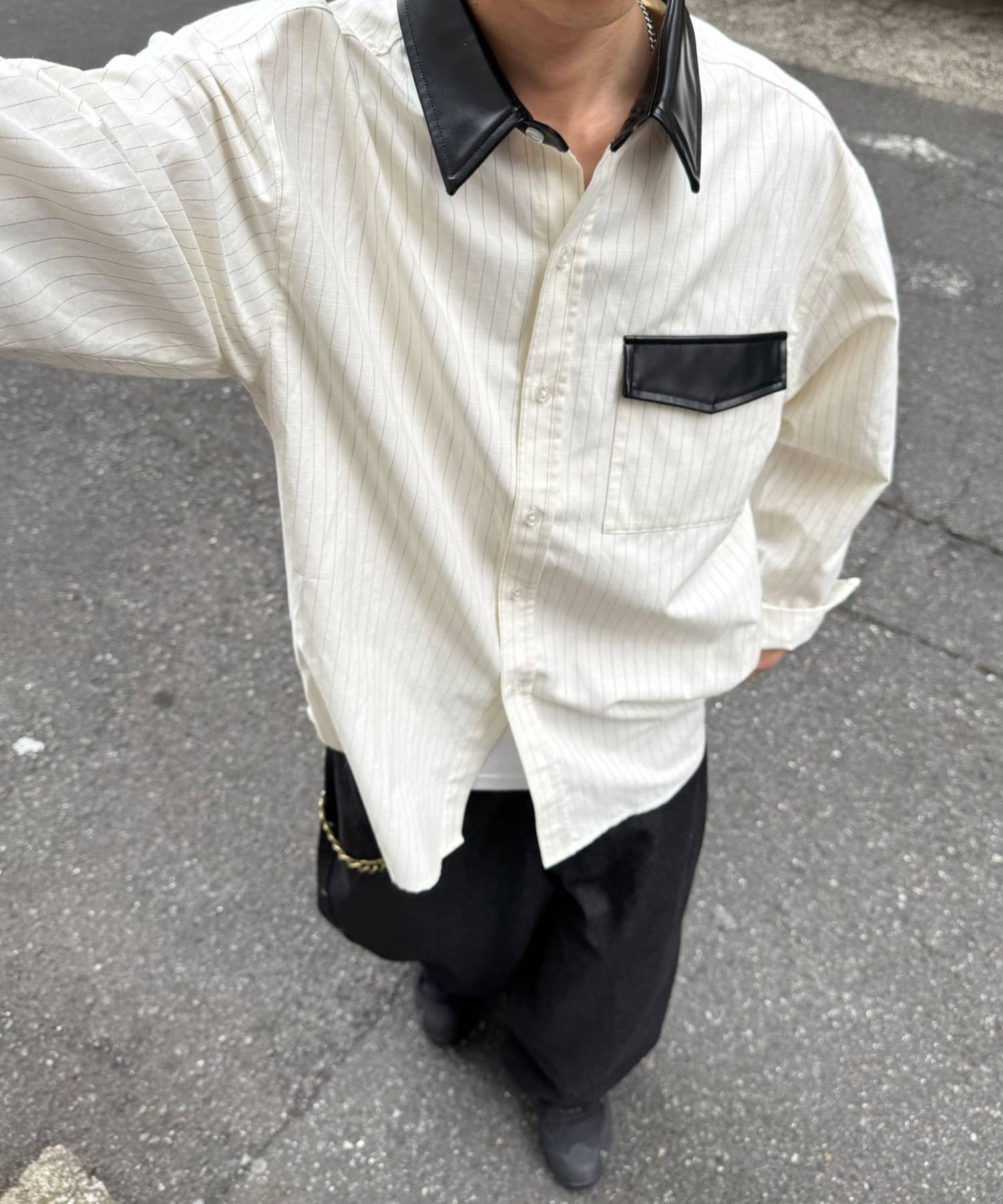 OUTLET(アウトレット) 【Ciaopanic】レザー襟切替シャツ