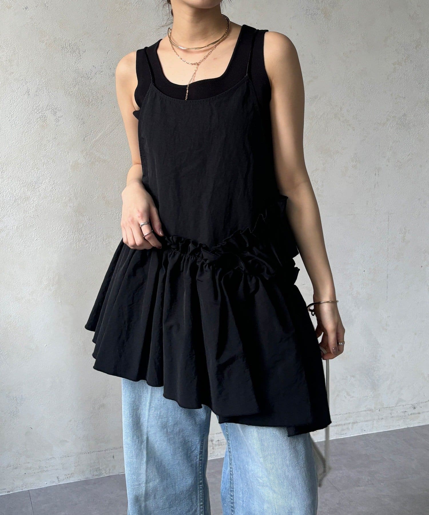 OUTLET(アウトレット) 【DouDou】アシメティアードキャミ