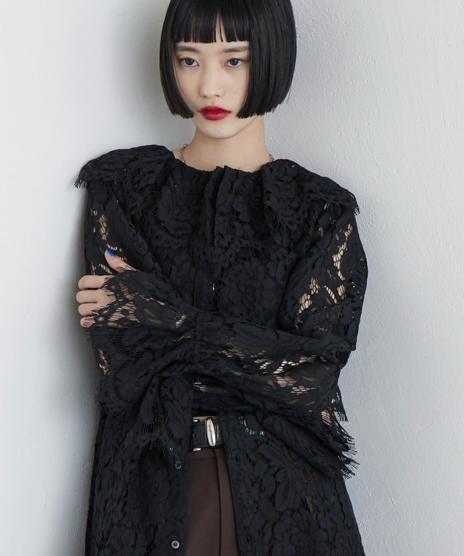 OUTLET(アウトレット) 【Lui's】スカラップレースバックオープンシャツ