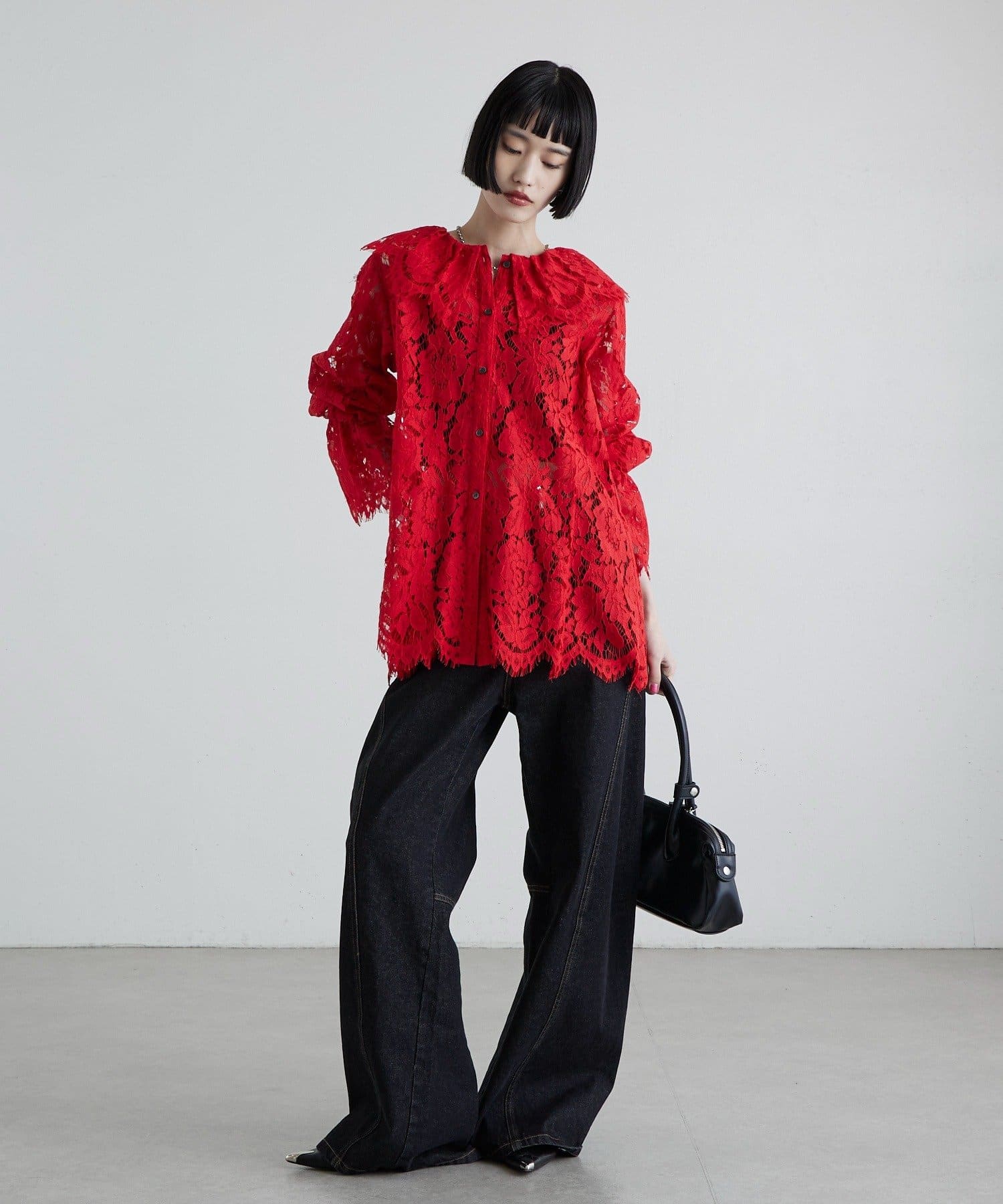 OUTLET(アウトレット) 【Lui's】スカラップレースバックオープンシャツ