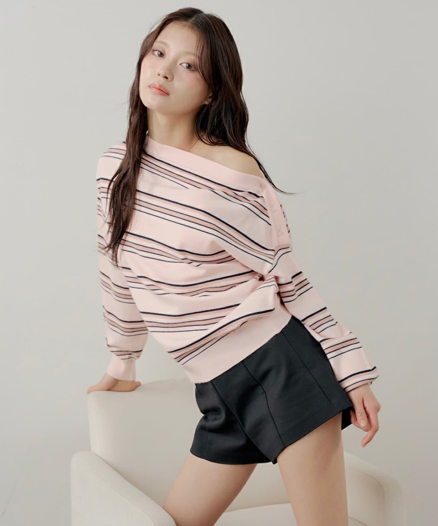 OUTLET(アウトレット) 【Chico】ワンショルボーダーニット