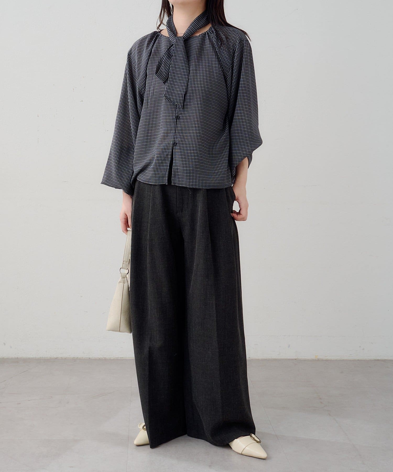 OUTLET(アウトレット) 【Kastane】【2WAY】B シアーチェックボウタイブラウス