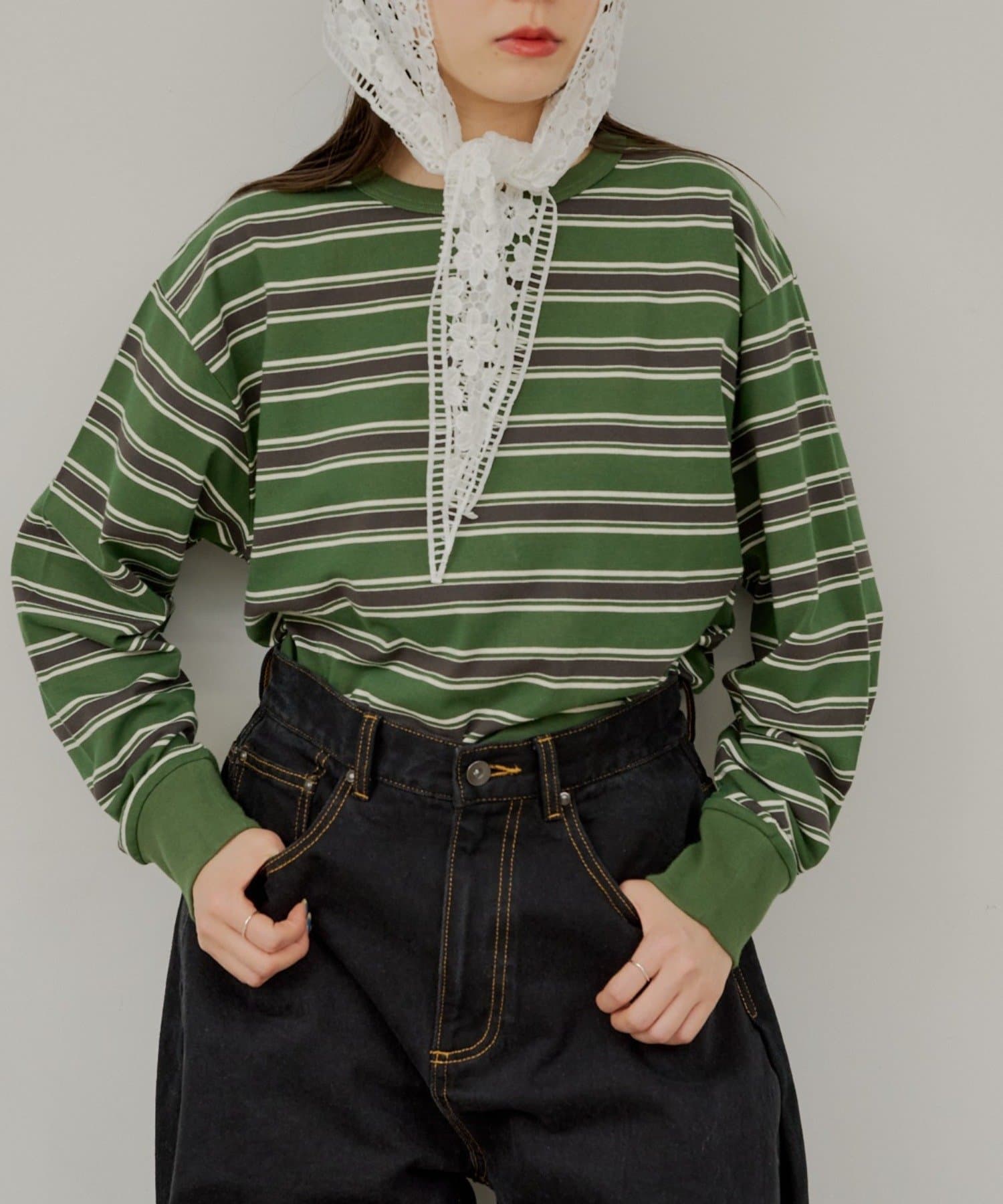 OUTLET(アウトレット) 【Kastane】ミックスボーダーロングスリーブTシャツ