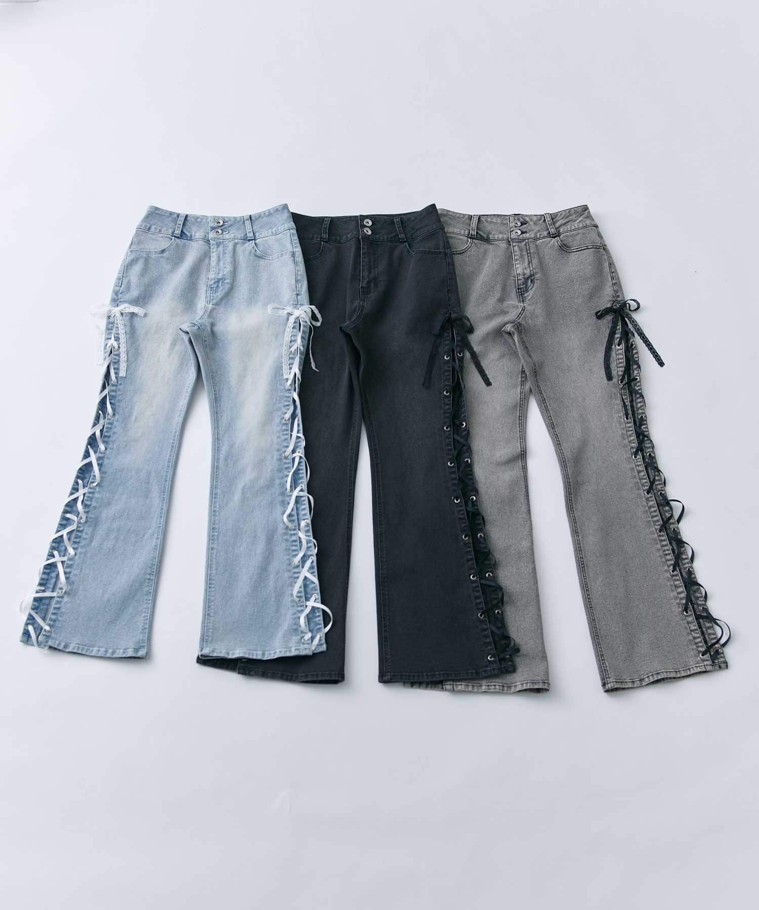 Belle Charme(ベルシャルム) Side Lace-up Flare Denim