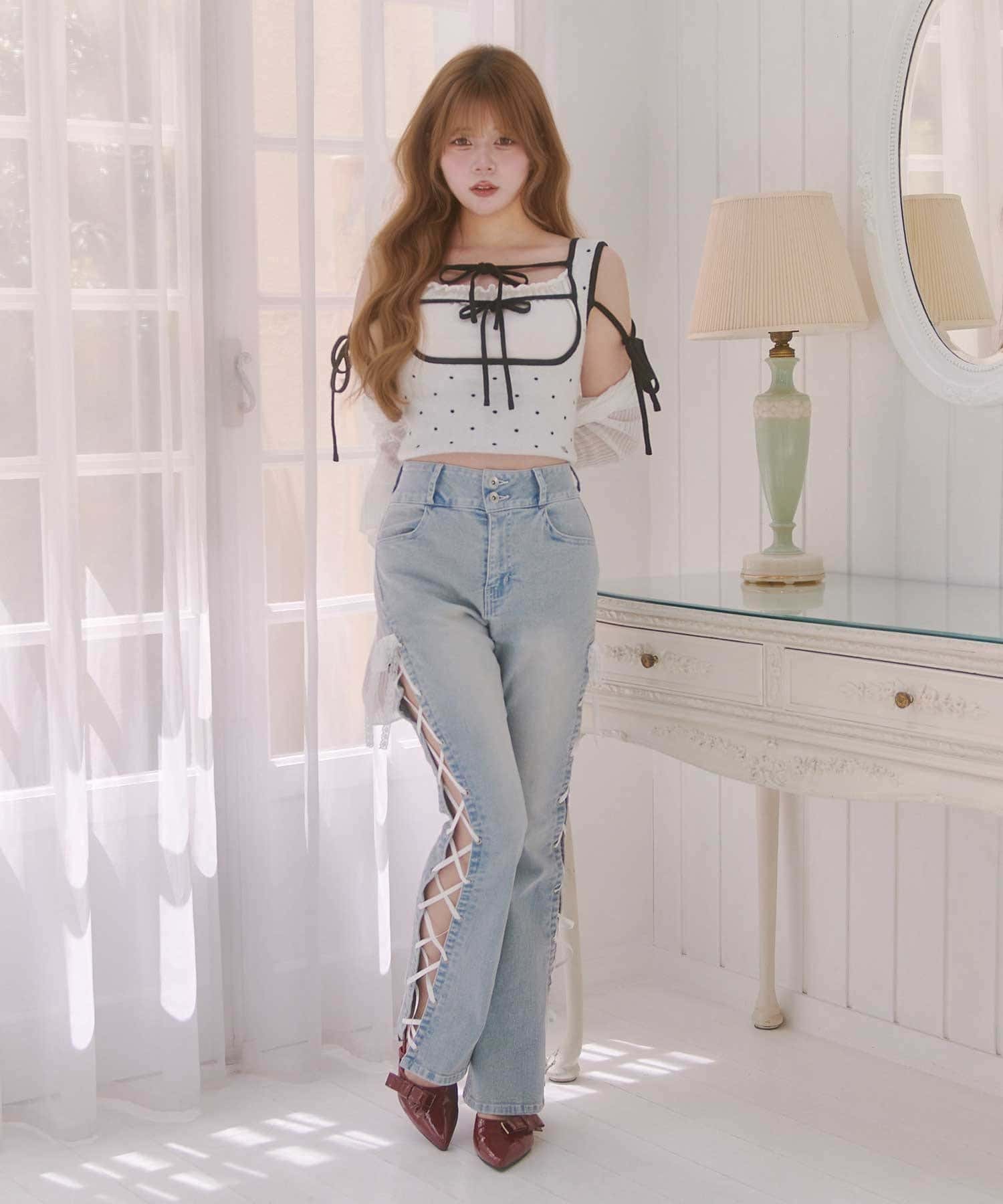 Belle Charme(ベルシャルム) Double Ribbon Knit Tank