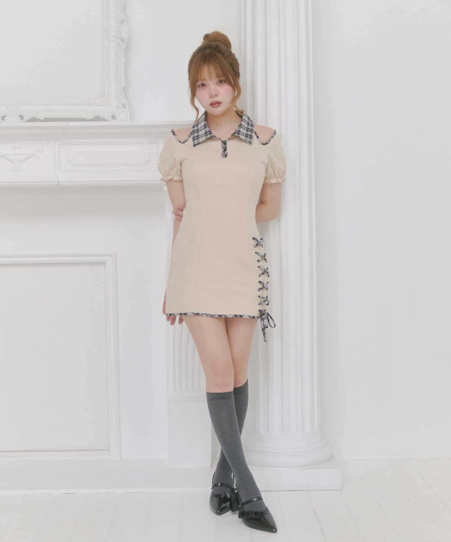 Belle Charme(ベルシャルム) Lace-up Polo Mini Onepiece