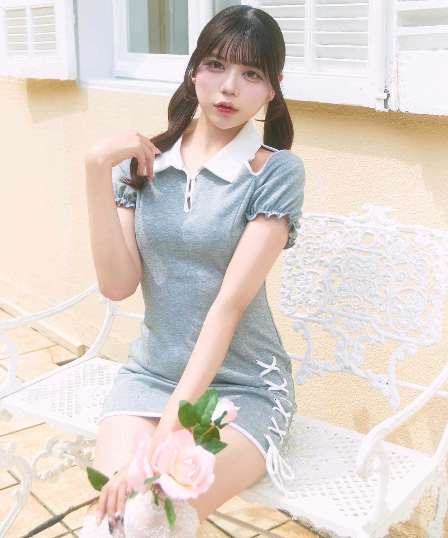 Belle Charme(ベルシャルム) Lace-up Polo Mini Onepiece