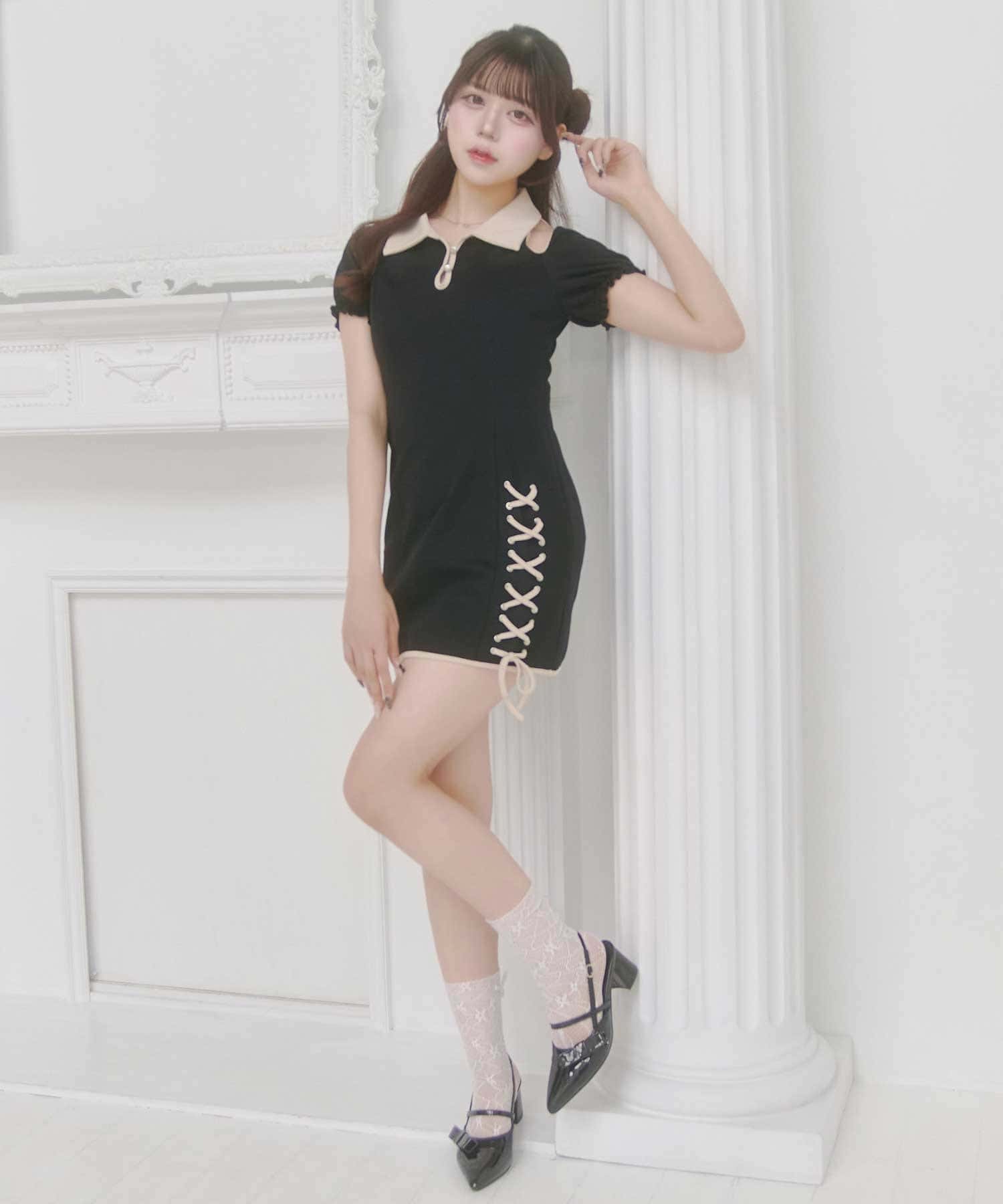 Belle Charme(ベルシャルム) Lace-up Polo Mini Onepiece