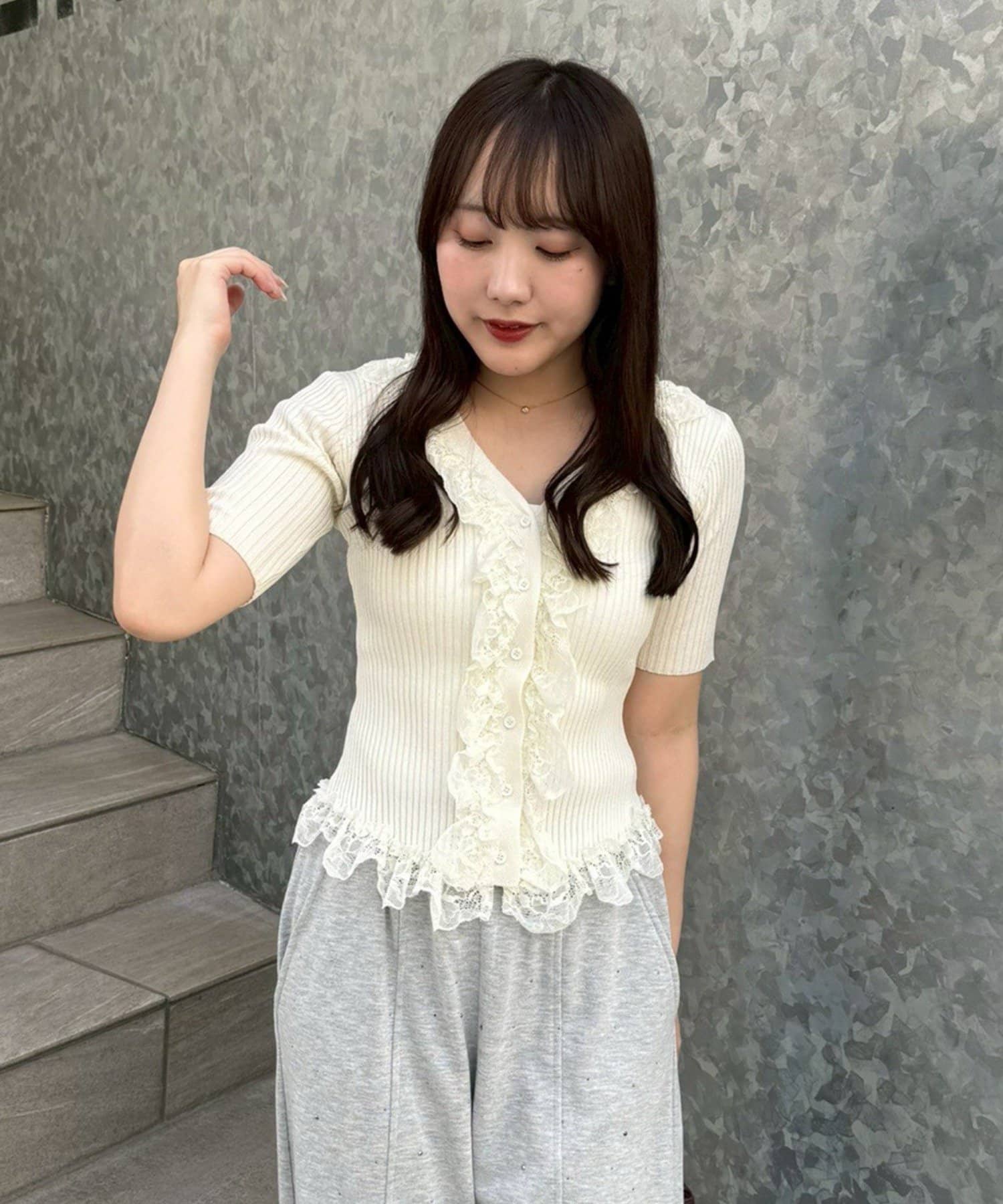 NICE CLAUP / OLIVE des OLIVE OUTLET(ナイスクラップ  / オリーブ デ オリーブ アウトレット) 【ANOTHER BRANCH】レース付カーディガン