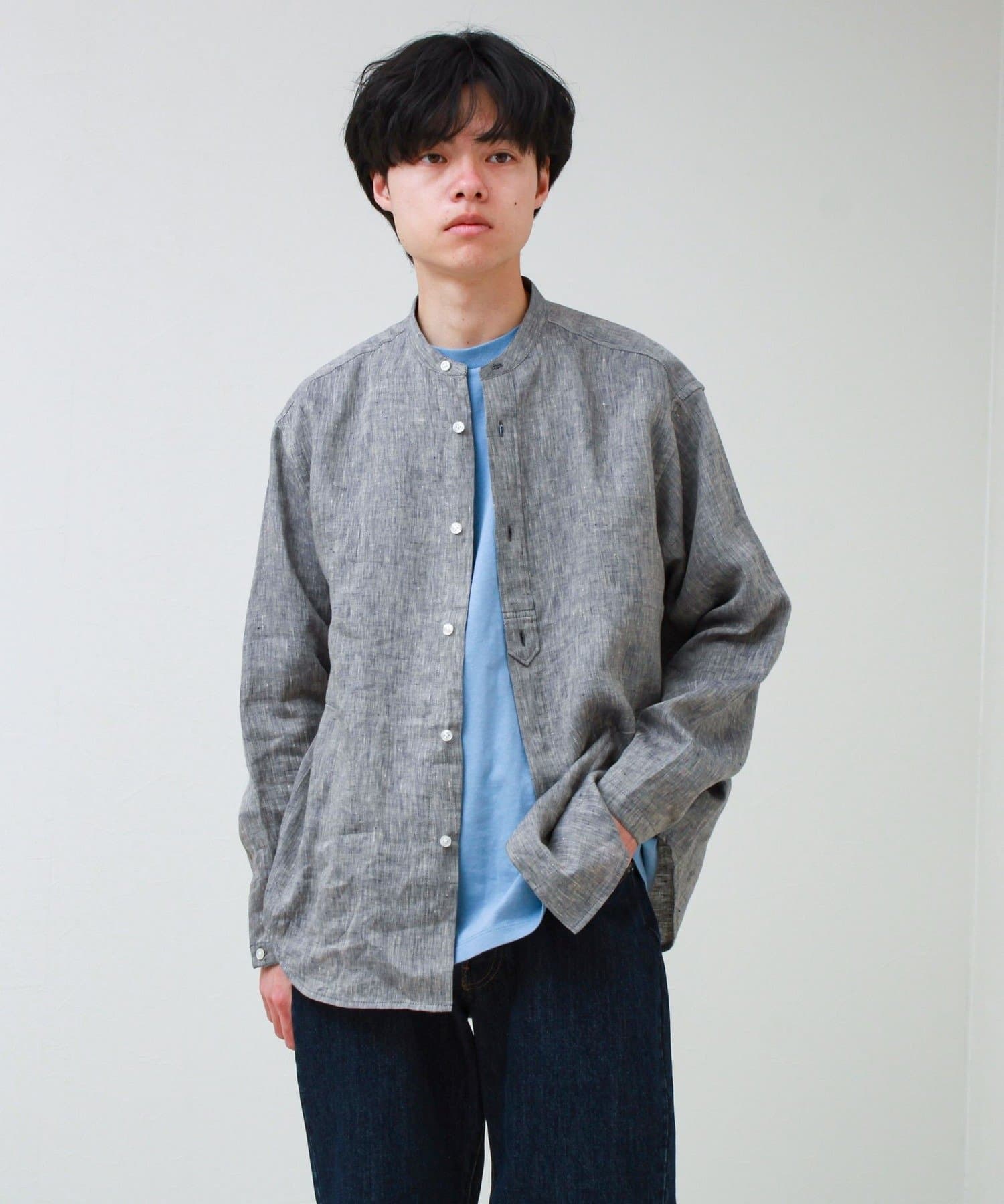 FREDY & GLOSTER(フレディ アンド グロスター) 【リネン100％】バンドカラーシャツ