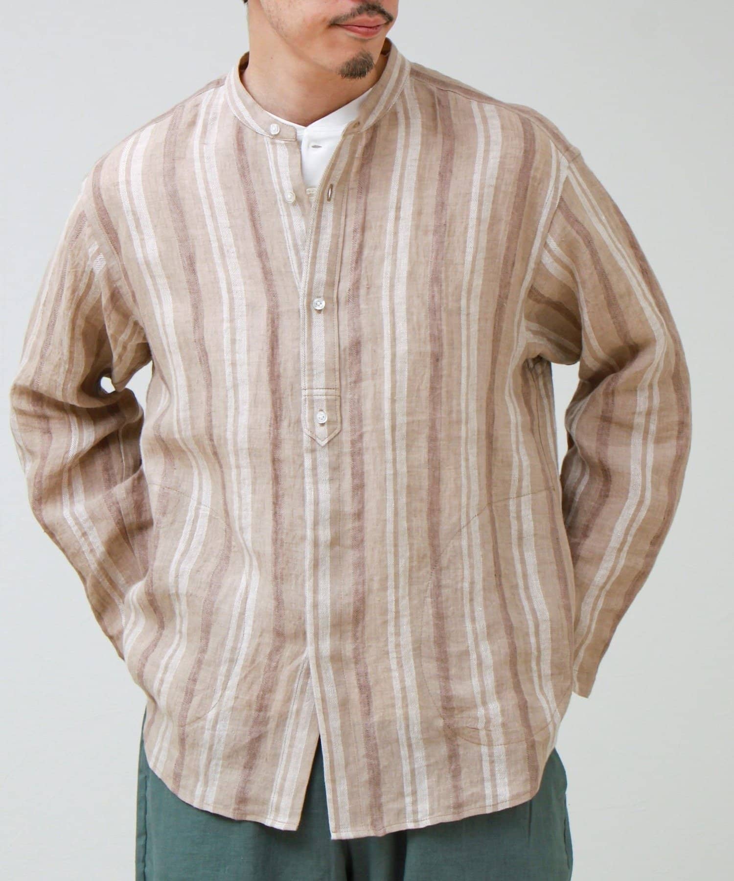 FREDY & GLOSTER(フレディ アンド グロスター) 【リネン100％】バンドカラーシャツ