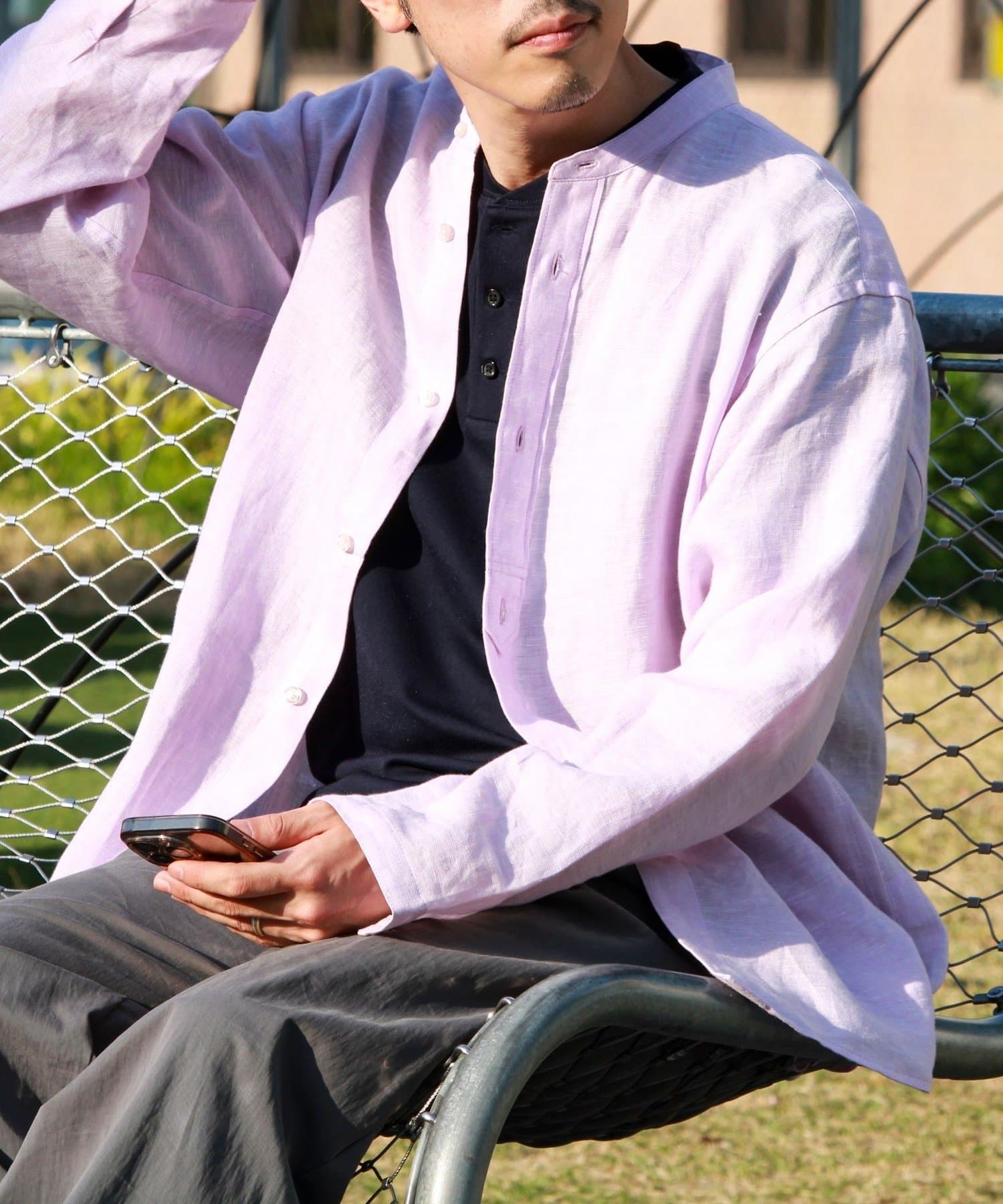 FREDY & GLOSTER(フレディ アンド グロスター) 【リネン100％】バンドカラーシャツ