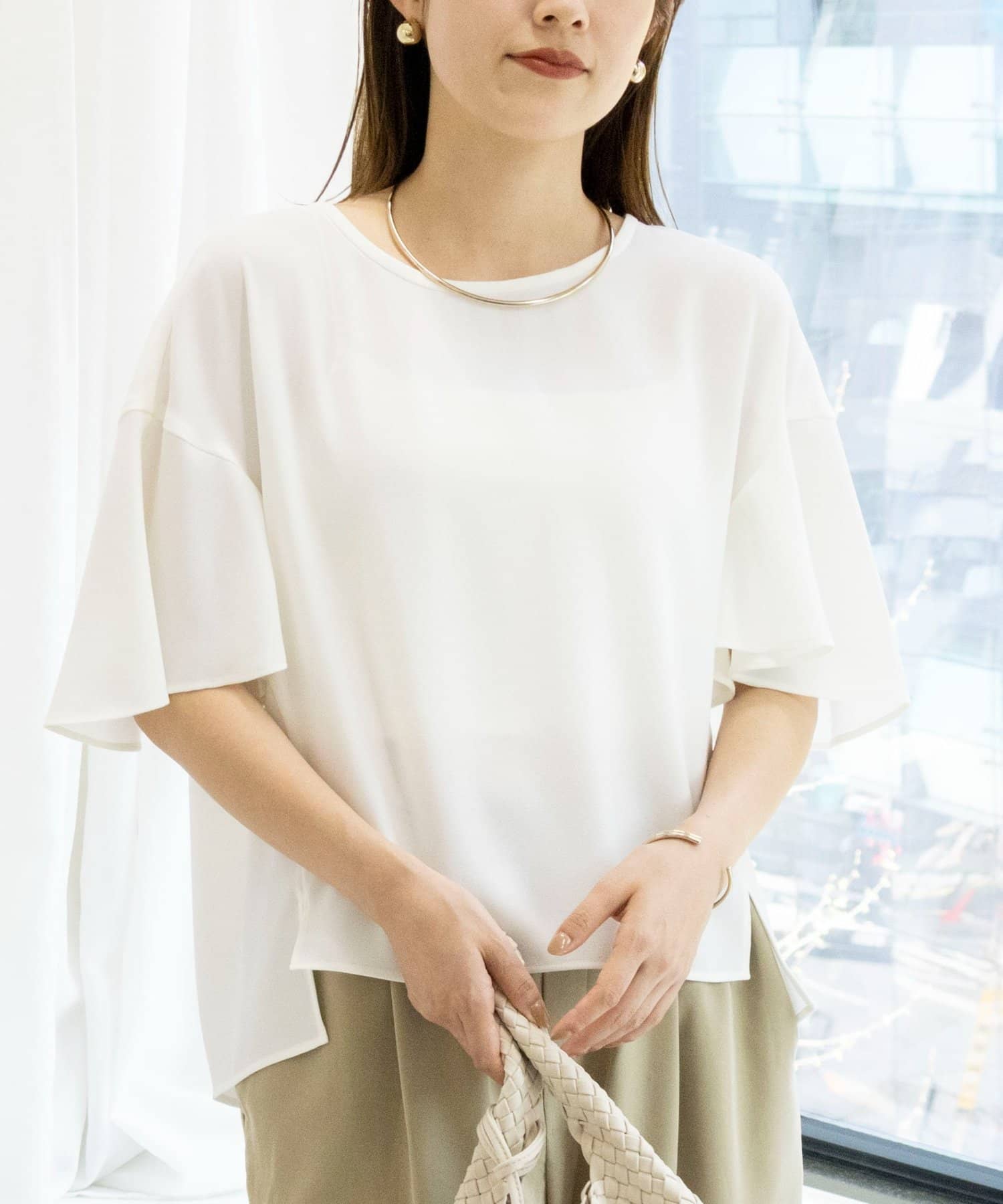 NOLLEY'S(ノーリーズ) 【WEB限定】ウォッシャブルストレッチジョーゼットラッフル袖ブラウス