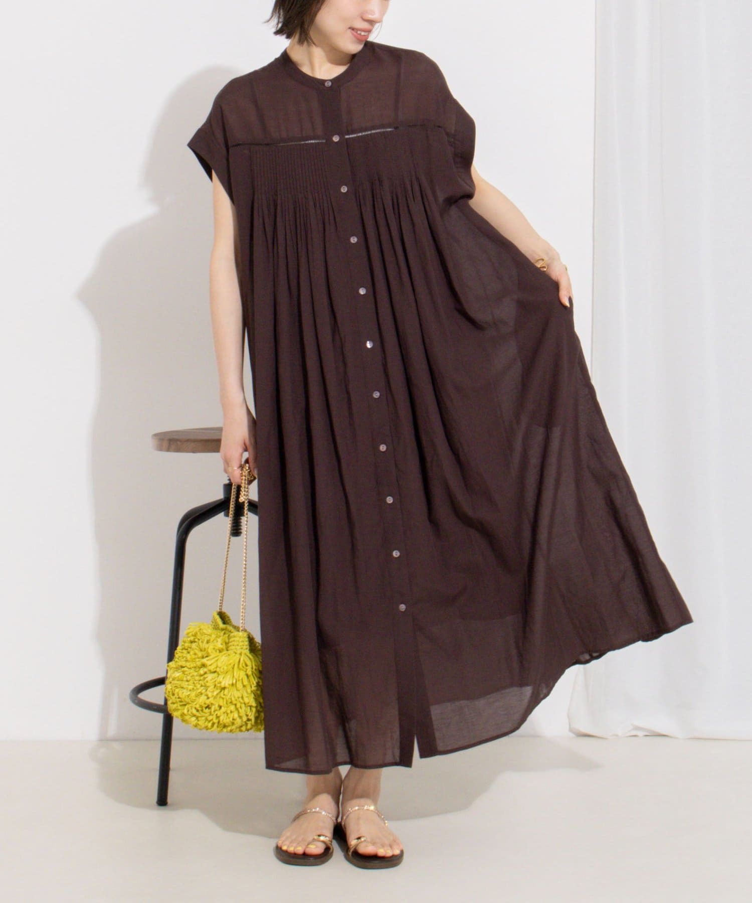 【専用✨】nest robeリネン ギャザータックワンピース ゆったり ブラウン PICK UP】ノースリーブのワンピース | ONLINE SHOP | nest Robe Shop