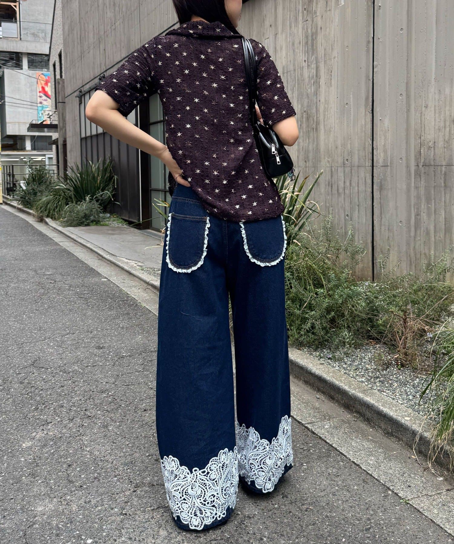 CIAOPANIC(チャオパニック) 裾レースワイドストレートデニムパンツ