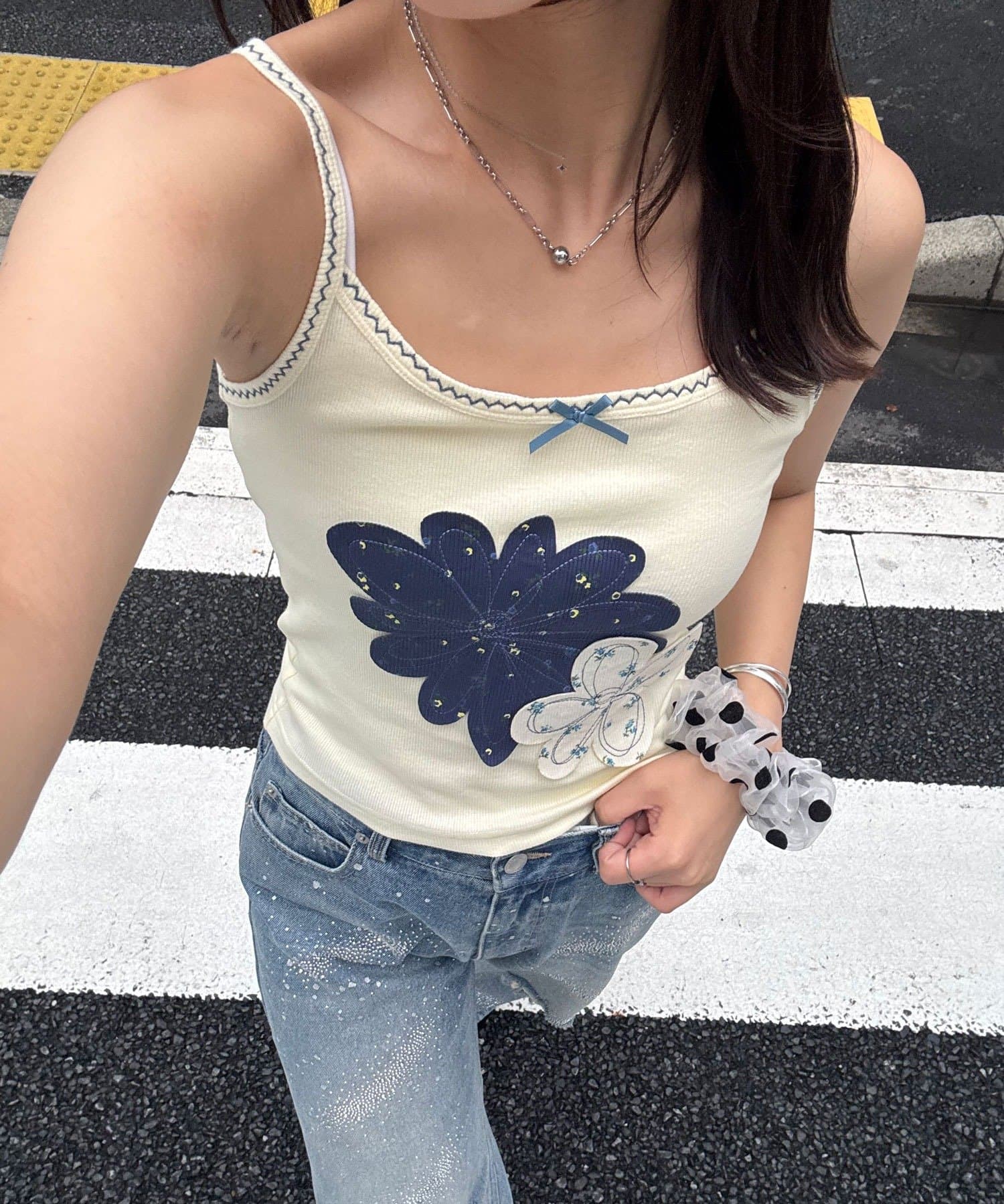 CIAOPANIC(チャオパニック) お花アップリケキャミソール