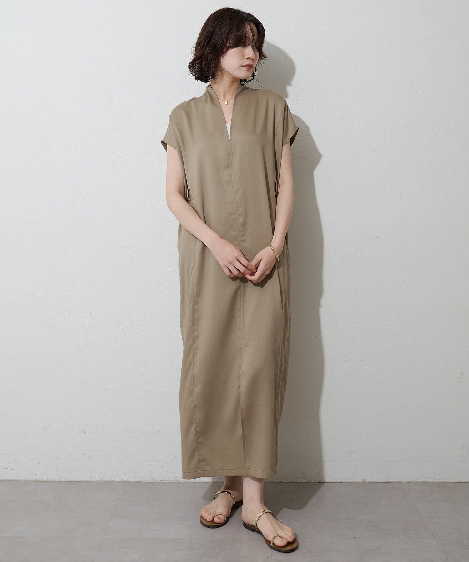 Whim Gazette(ウィム ガゼット) 【Drawing Numbers】リヨセルツイルフレンチFスリットワンピース