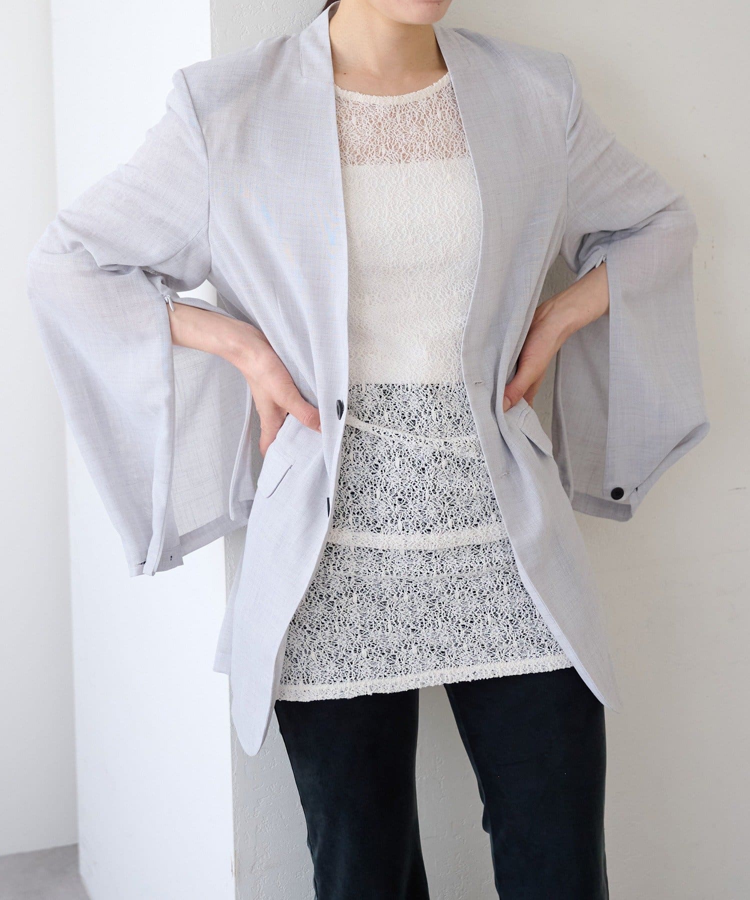 Pasterip(パセリ) Sheer  voile collarless jacket