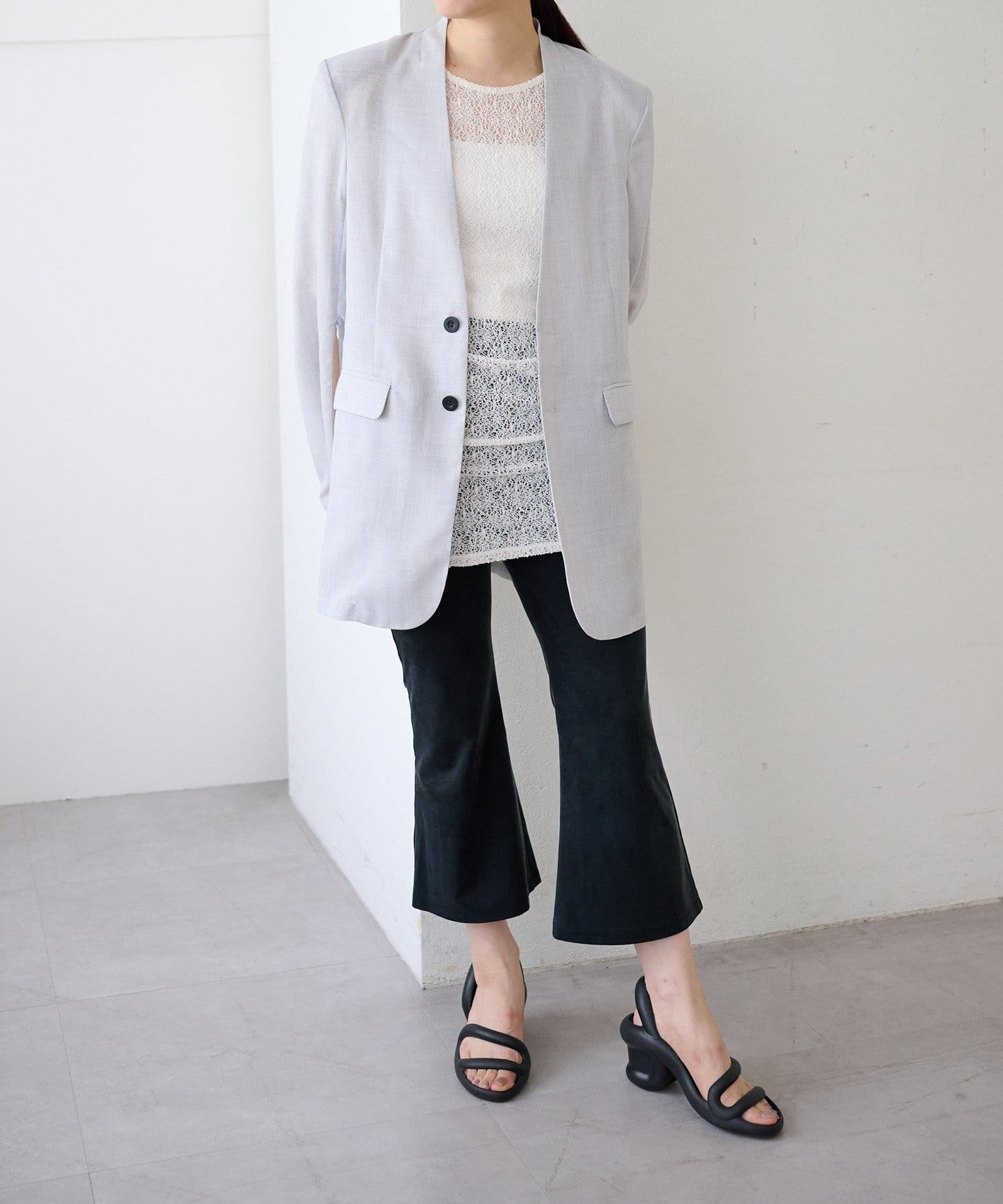 Pasterip(パセリ) Sheer  voile collarless jacket