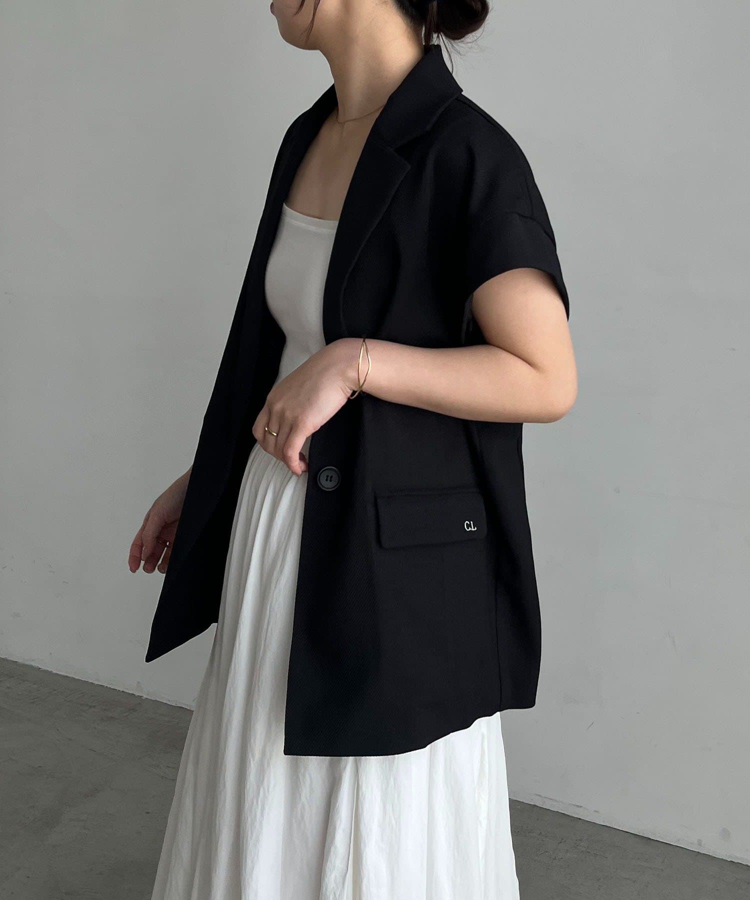 CAPRICIEUX LE'MAGE(カプリシュレマージュ) 【防シワ/手洗い可/伸縮性◎】〈C.L〉リネンタッチハーフスリーブジャケット