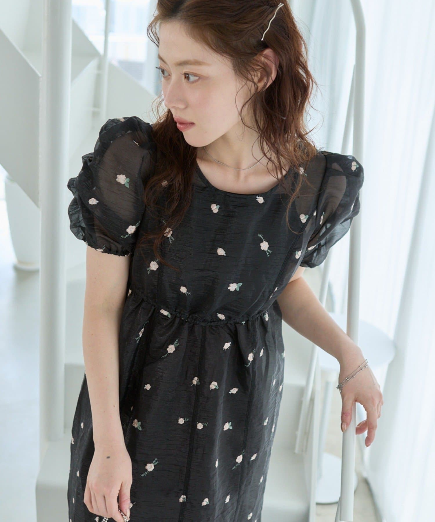 Kastane(カスタネ) 【5.16(土)12:00発売/結婚式/オケージョン/低身長サイズ/2サイズ展開】フラワーオーガンジーワンピース