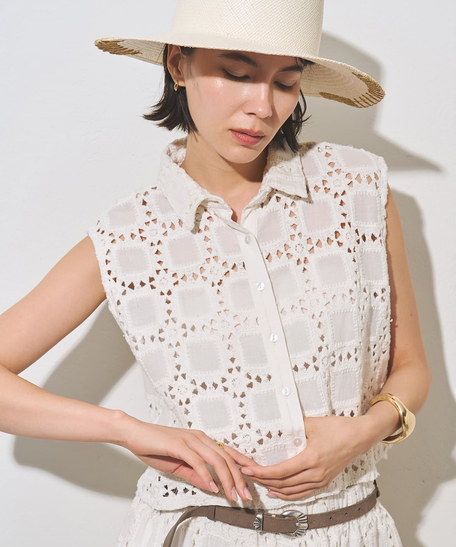 Whim Gazette(ウィム ガゼット) クロシェライクブラウス