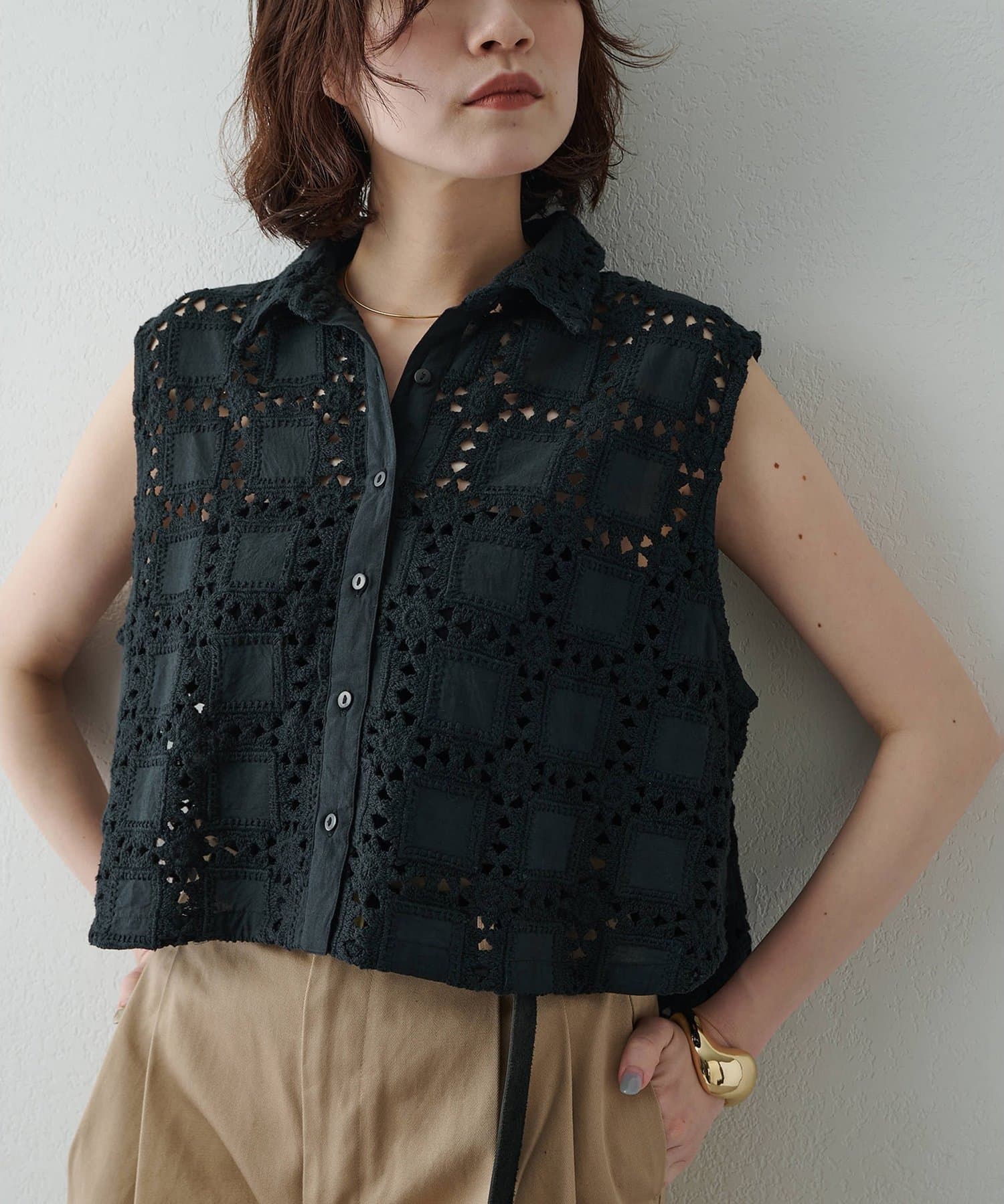 Whim Gazette(ウィム ガゼット) クロシェライクブラウス