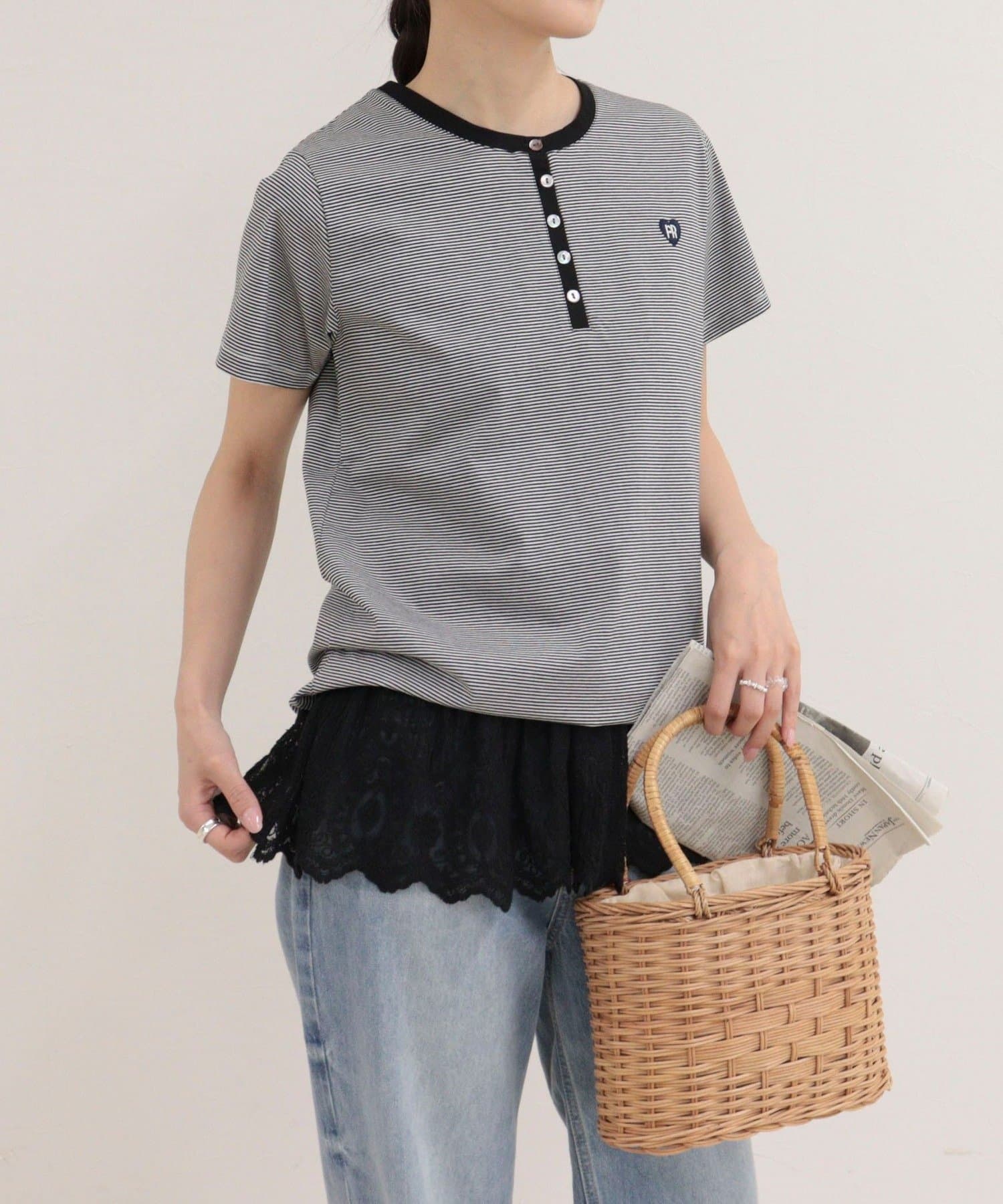 FREDY & GLOSTER(フレディ アンド グロスター) 【昨年大人気！待望の再登場】ハートFR刺しゅうヘンリーネックTシャツ