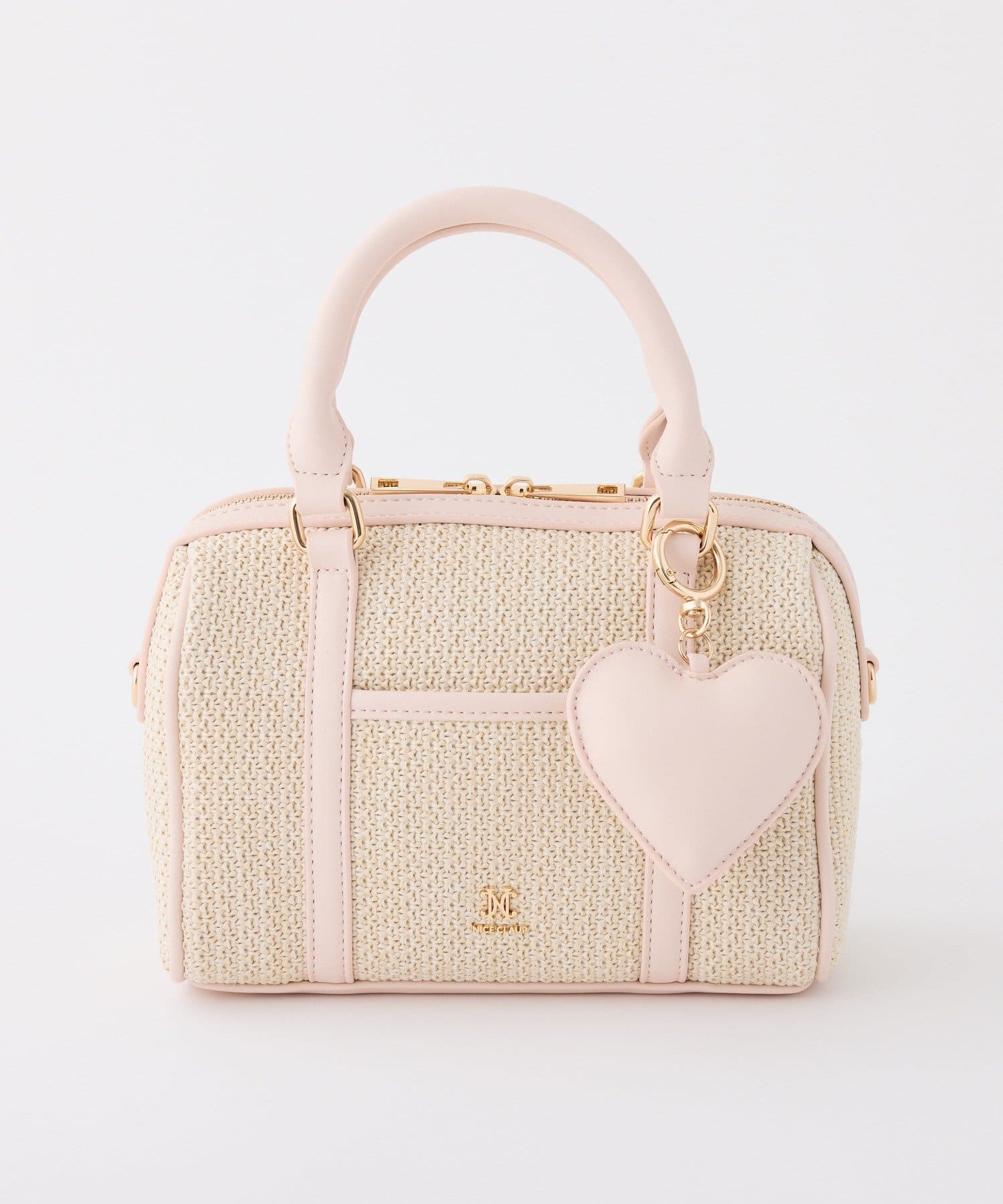 one after another NICE CLAUP(ワンアフターアナザー ナイスクラップ) ハートチャーム付き雑材ミニボストンバック