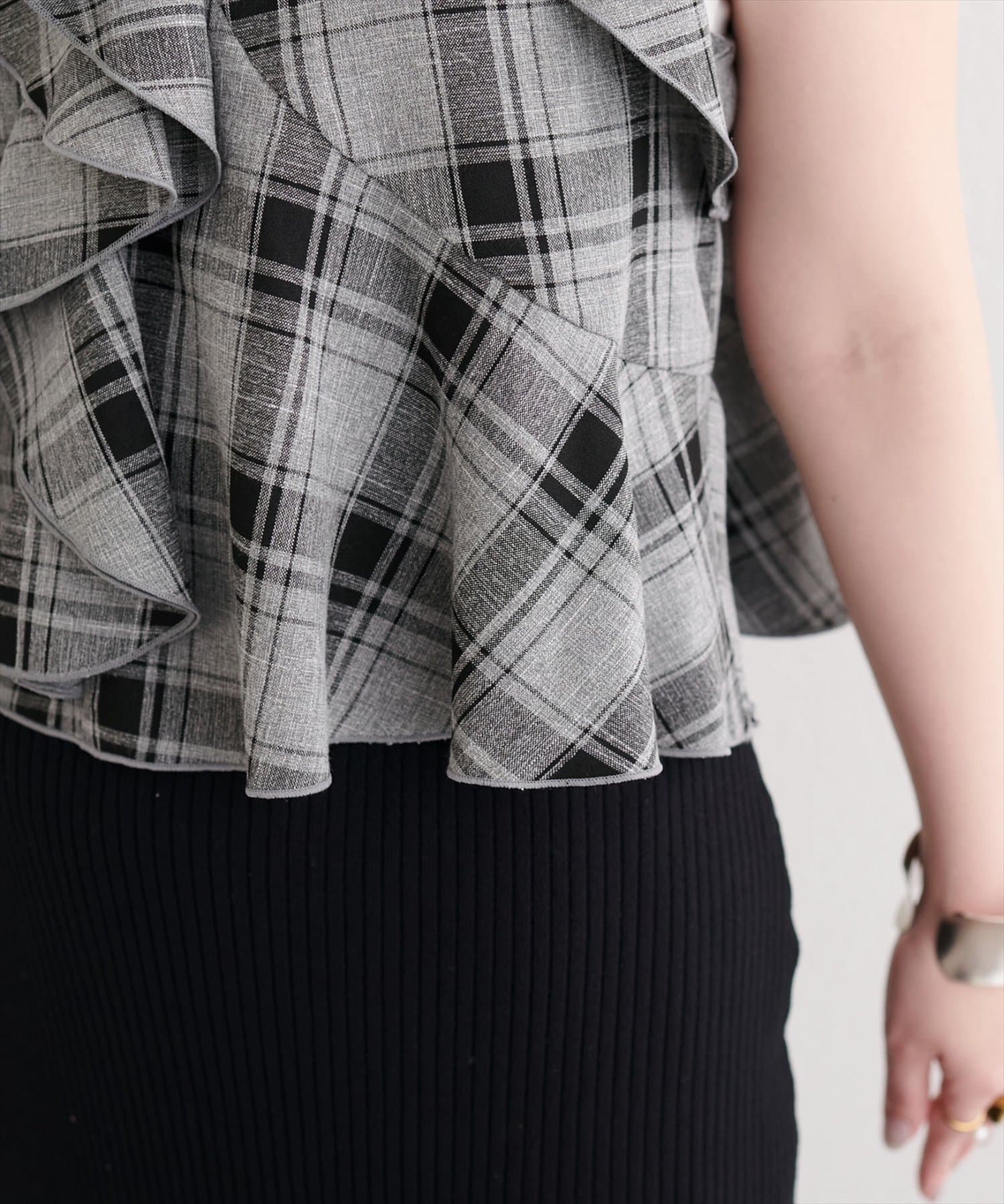 natural couture(ナチュラルクチュール) 前後２WAYチェックラッフルブラウス