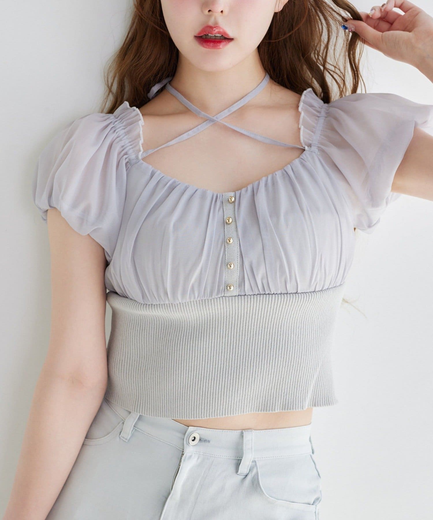 NICE CLAUP / OLIVE des OLIVE OUTLET(ナイスクラップ  / オリーブ デ オリーブ アウトレット) 【one after another】オフショルクロスリボンニット