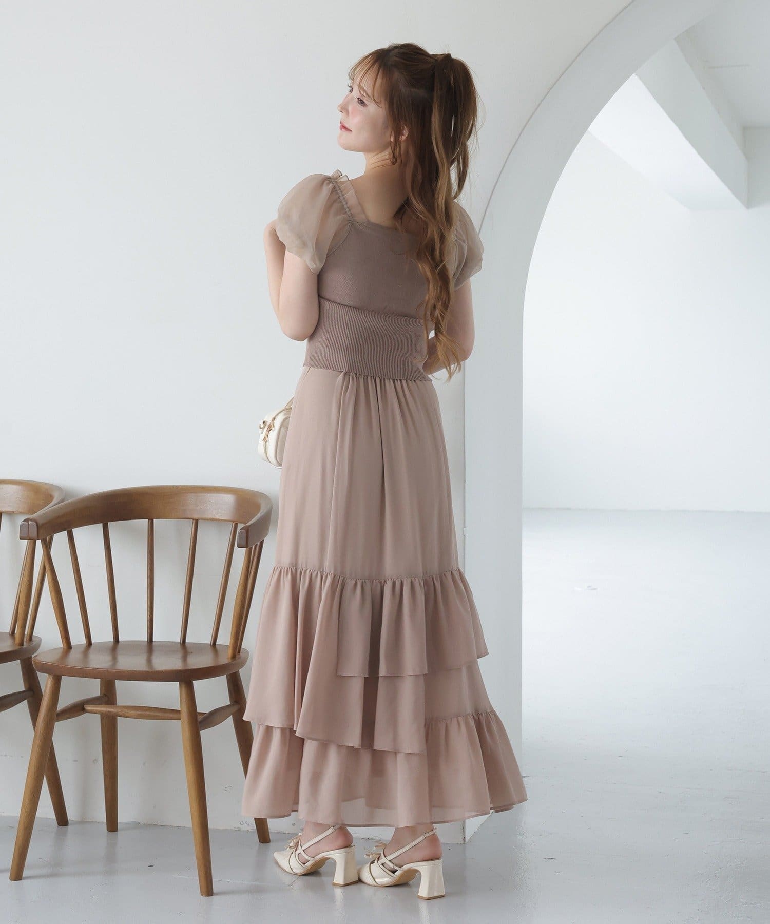 NICE CLAUP / OLIVE des OLIVE OUTLET(ナイスクラップ  / オリーブ デ オリーブ アウトレット) 【one after another】オフショルクロスリボンニット