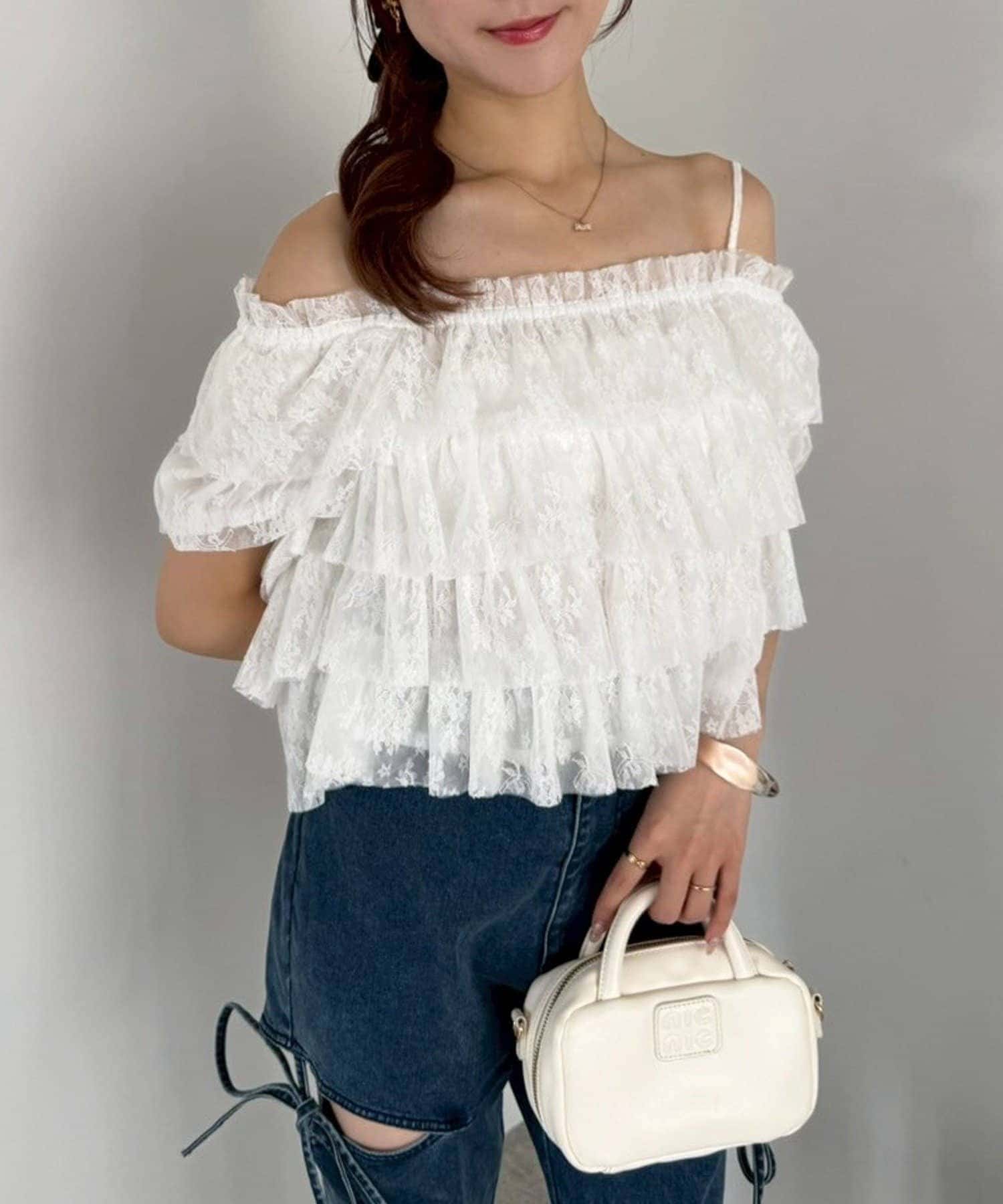 NICE CLAUP / OLIVE des OLIVE OUTLET(ナイスクラップ  / オリーブ デ オリーブ アウトレット) 【one after another】ティアードチュールブラウス