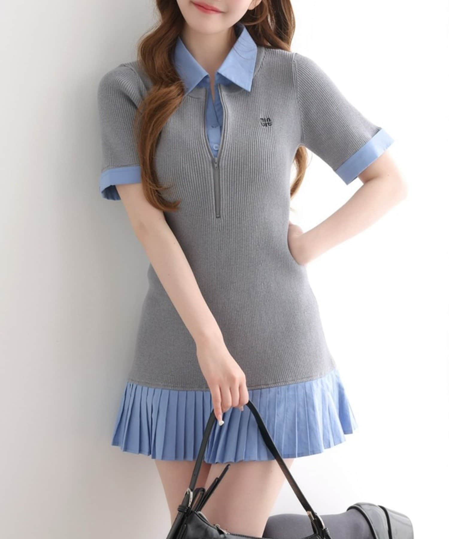 NICE CLAUP / OLIVE des OLIVE OUTLET(ナイスクラップ  / オリーブ デ オリーブ アウトレット) 【one after another】ドッキングプリーツ半袖ワンピ