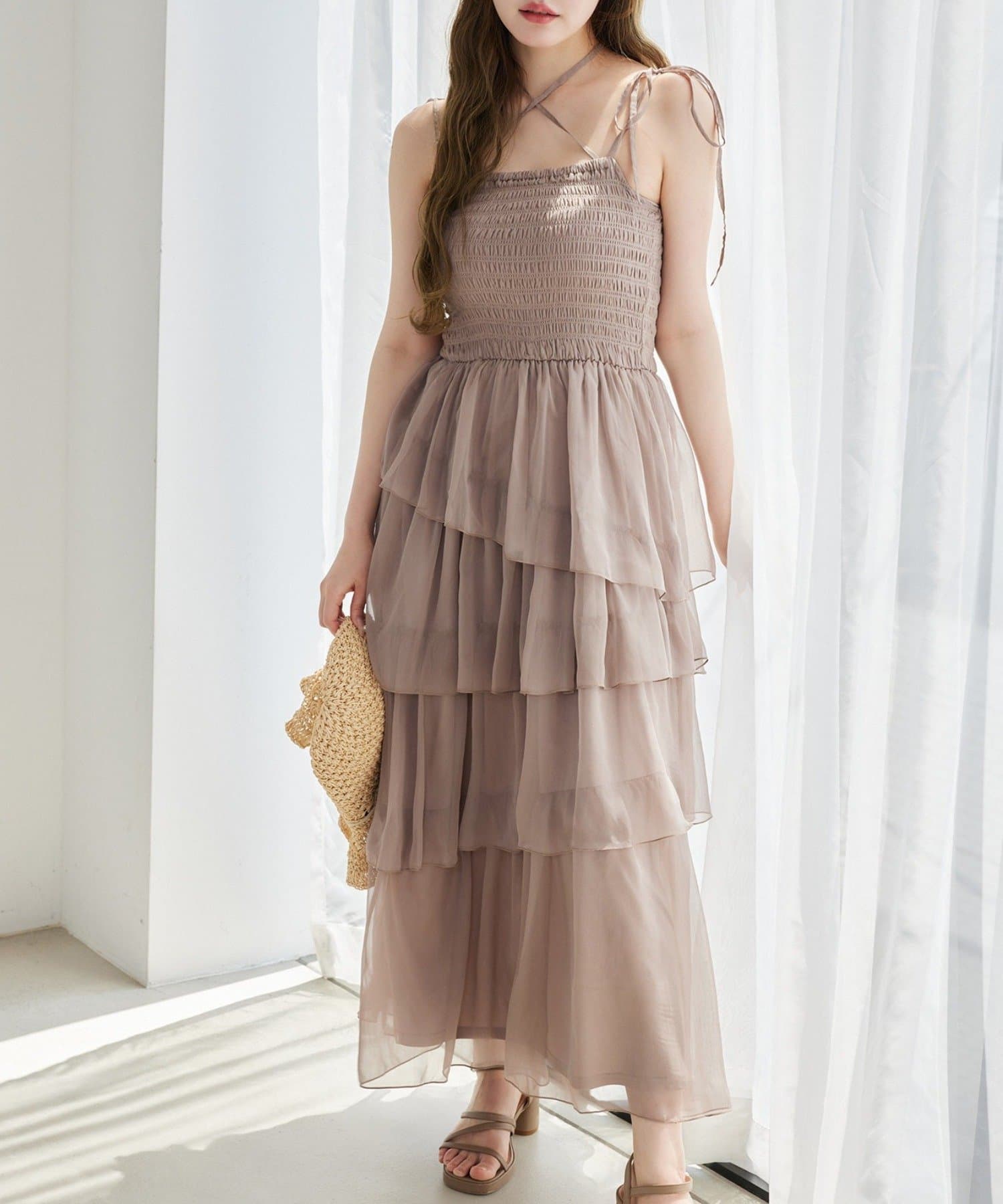 NICE CLAUP / OLIVE des OLIVE OUTLET(ナイスクラップ  / オリーブ デ オリーブ アウトレット) 【one after another】ティアードシアーロングワンピ