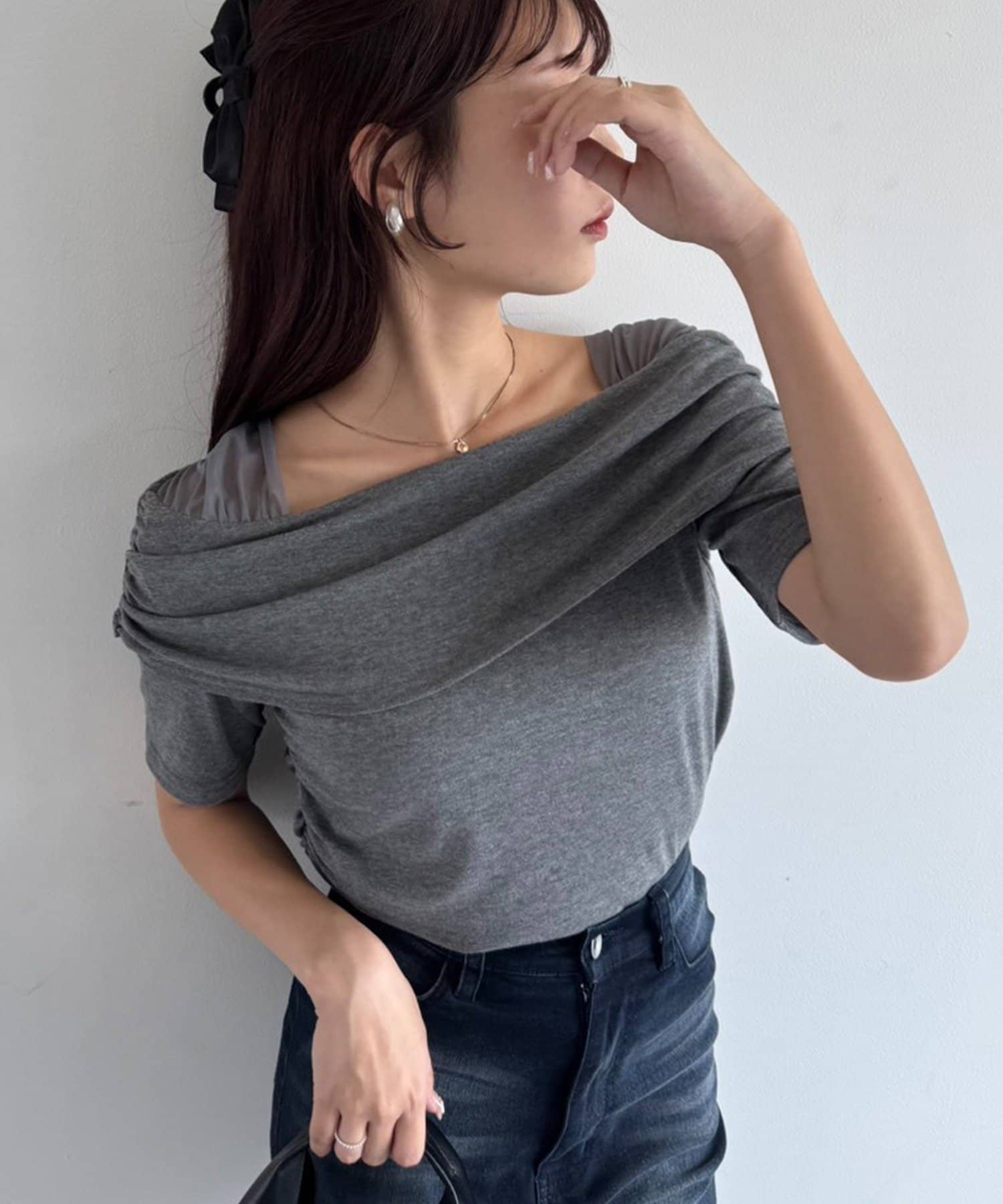 NICE CLAUP / OLIVE des OLIVE OUTLET(ナイスクラップ  / オリーブ デ オリーブ アウトレット) 【one after another】オフショル半袖