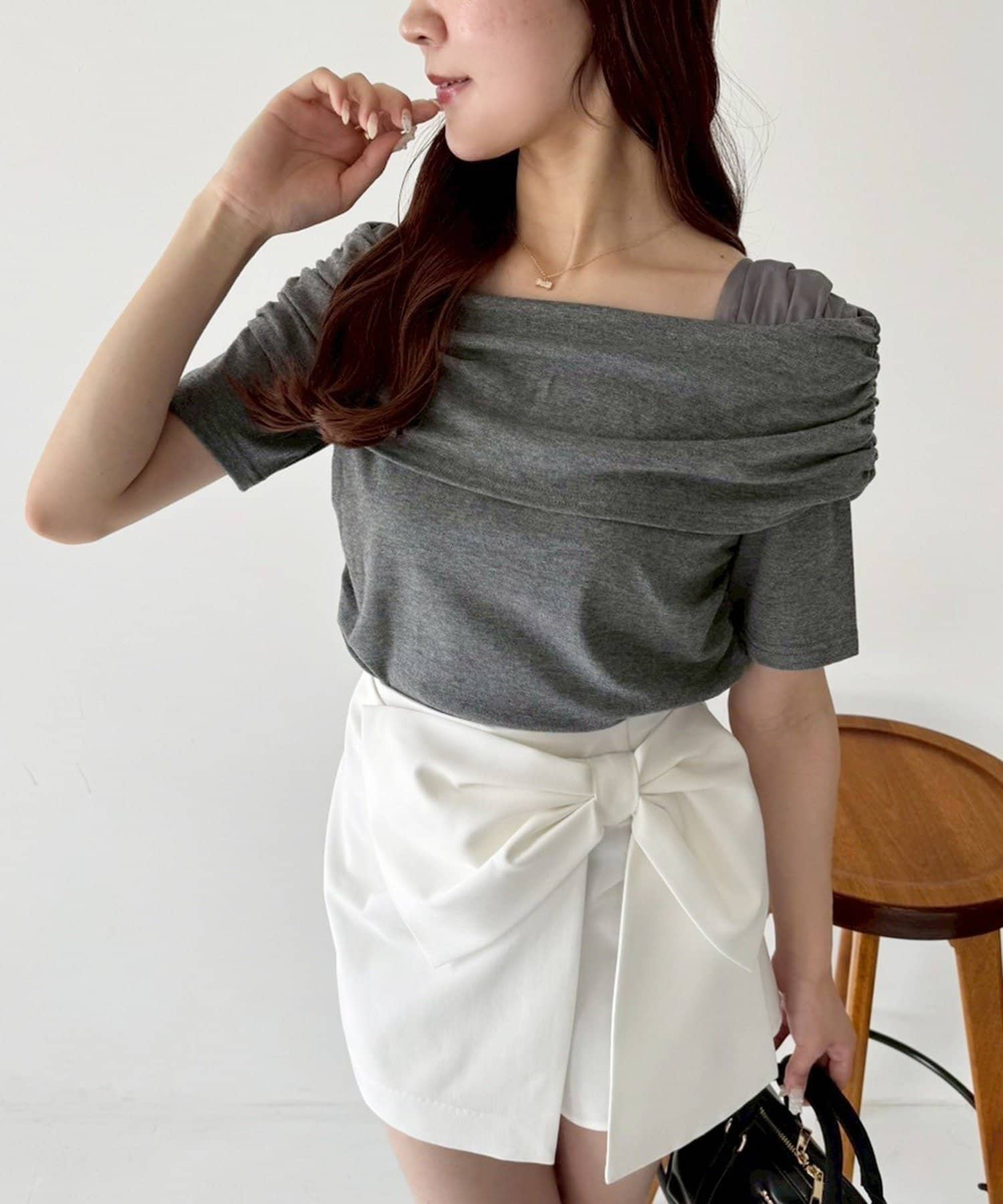 NICE CLAUP / OLIVE des OLIVE OUTLET(ナイスクラップ  / オリーブ デ オリーブ アウトレット) 【one after another】オフショル半袖