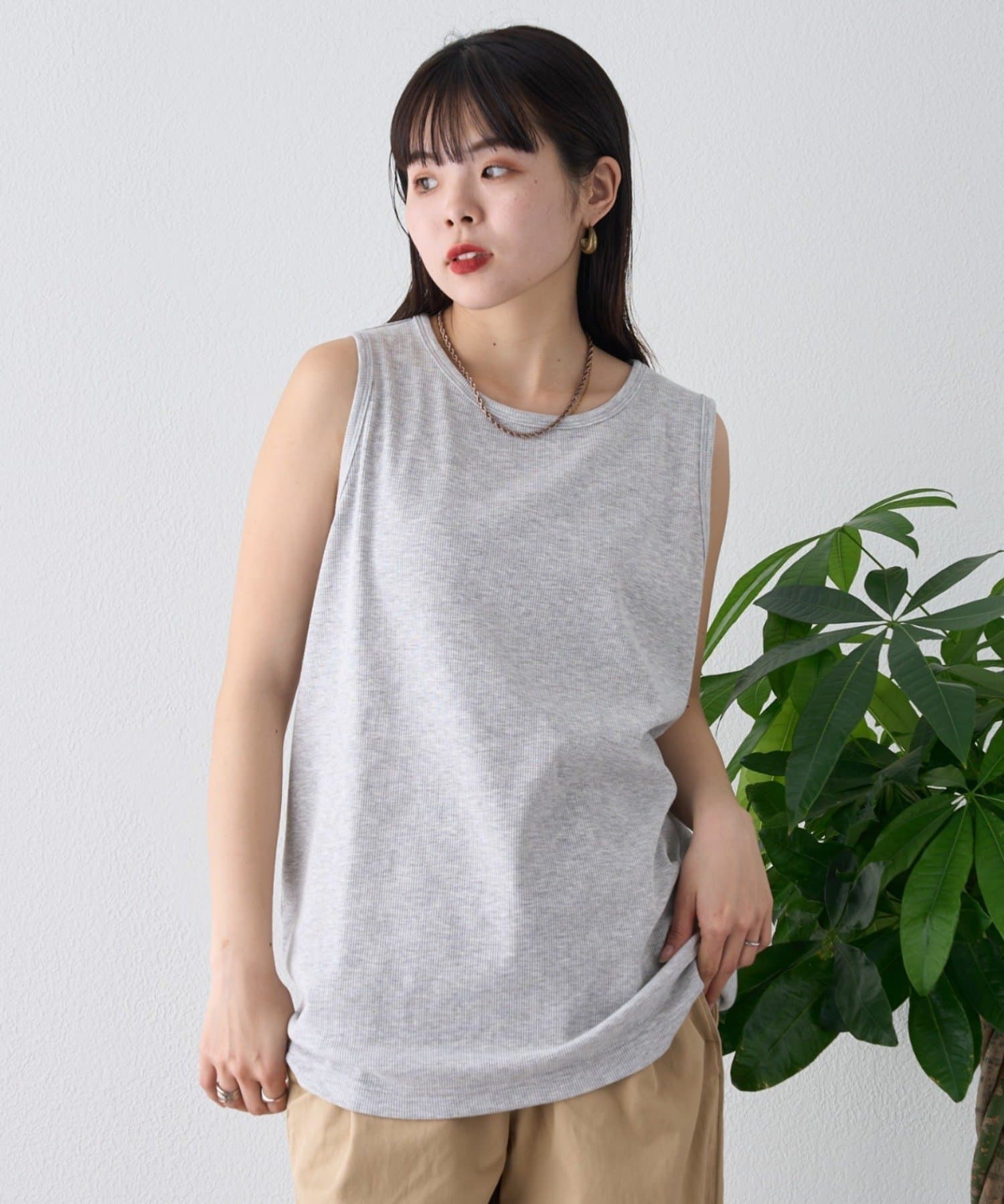 CIAOPANIC TYPY(チャオパニックティピー) 【ユニセックス】接触冷感テレコリブノースリーブタンクトップ