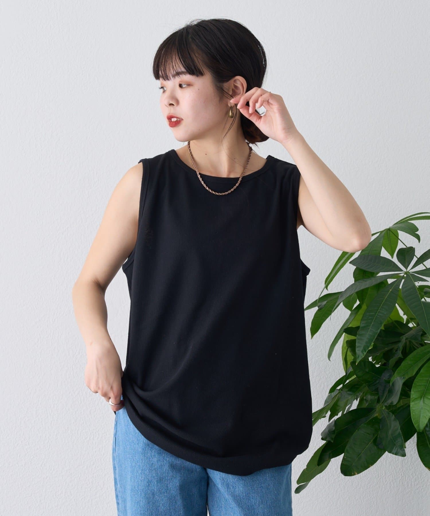 CIAOPANIC TYPY(チャオパニックティピー) 【ユニセックス】接触冷感テレコリブノースリーブタンクトップ