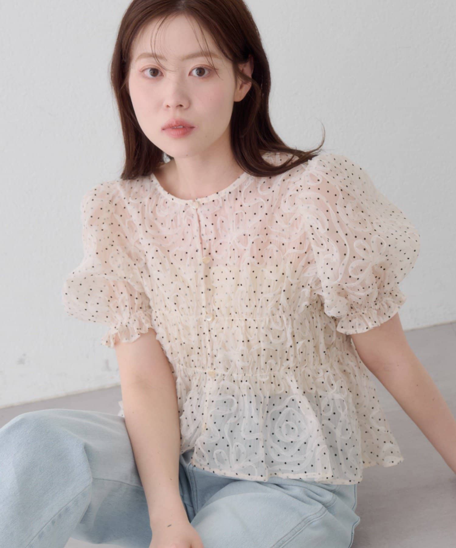 Kastane(カスタネ) 【5.28(木)12:00発売/WEB先行】ドットチュールパフブラウス
