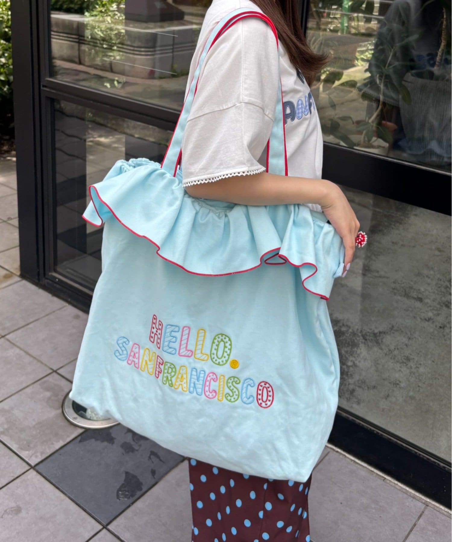 CIAOPANIC TYPY(チャオパニックティピー) 【HELLO.SANFRANCISCO/ハローサンフランシスコ】フリル刺繍BIGトートバッグ