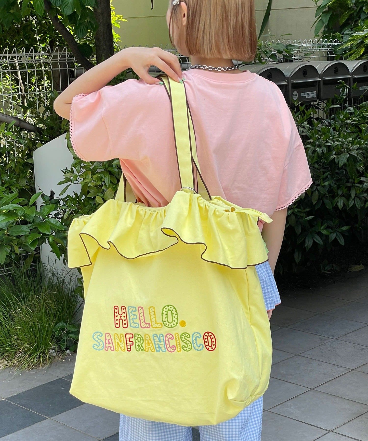 CIAOPANIC(チャオパニック) 【HELLO.SANFRANCISCO/ハローサンフランシスコ】フリル刺繍BIGトートバッグ