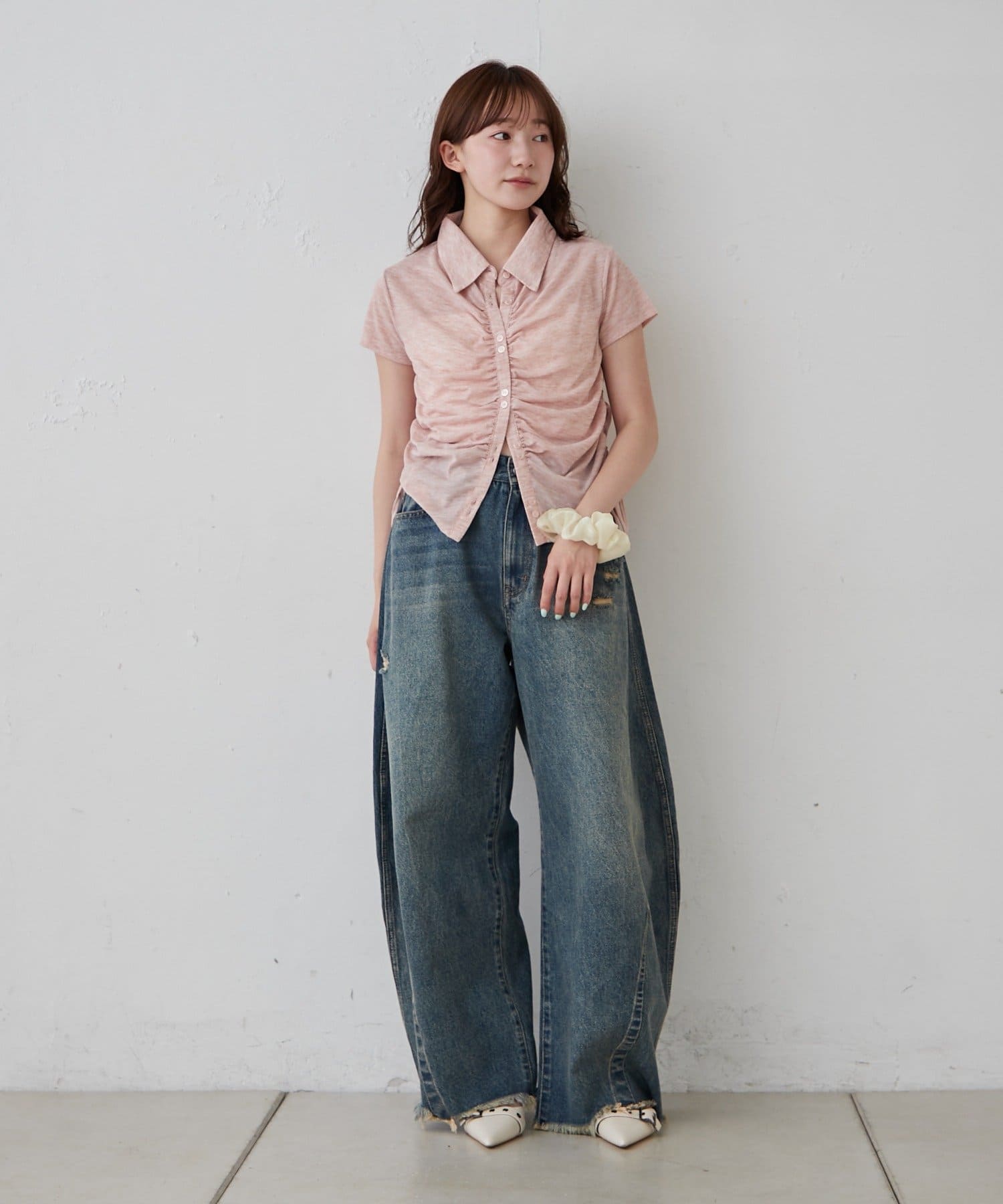 mline(エムライン) [mline]襟付き ギャザーカットソー
