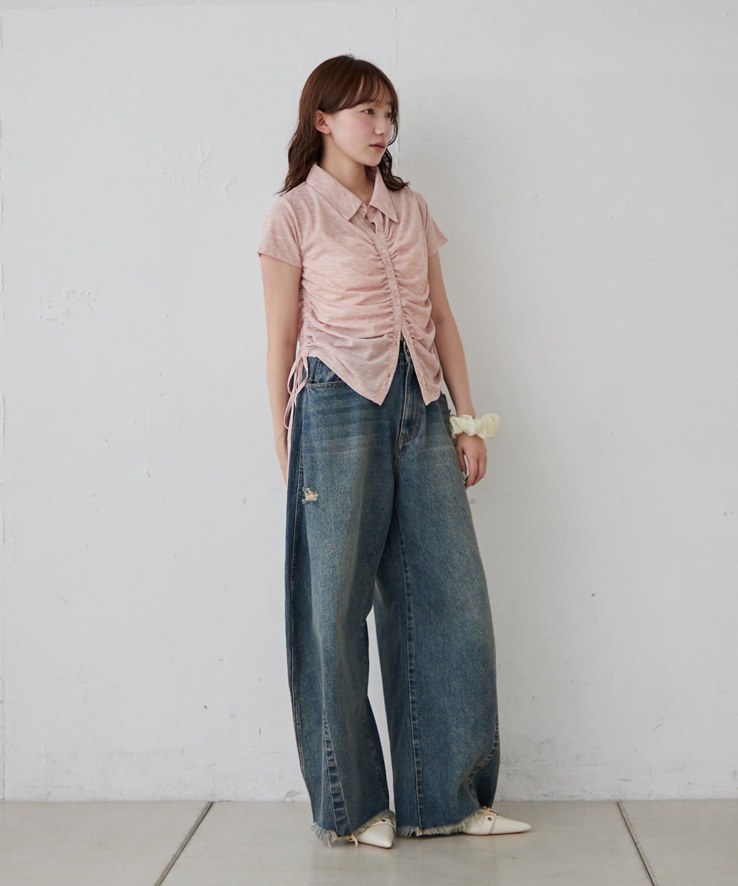 mline(エムライン) [mline]襟付き ギャザーカットソー