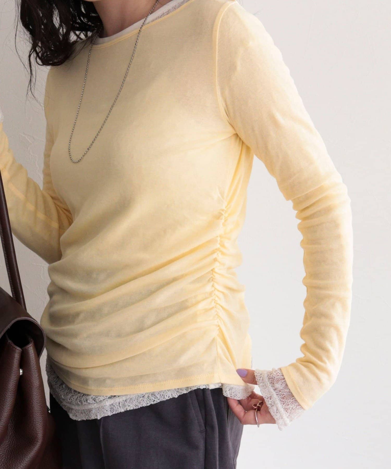 FREDY & GLOSTER(フレディ アンド グロスター) サイドギャザーシアーロンTシャツ