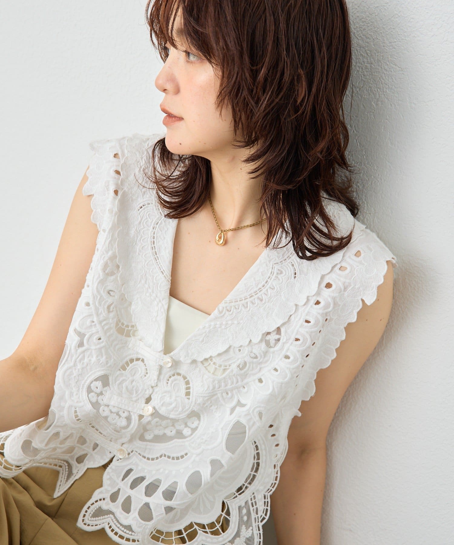 RIVE DROITE(リヴドロワ) 予約【à Nice （ア ・ニース）】カットワークジレ/6月下旬お届け予定